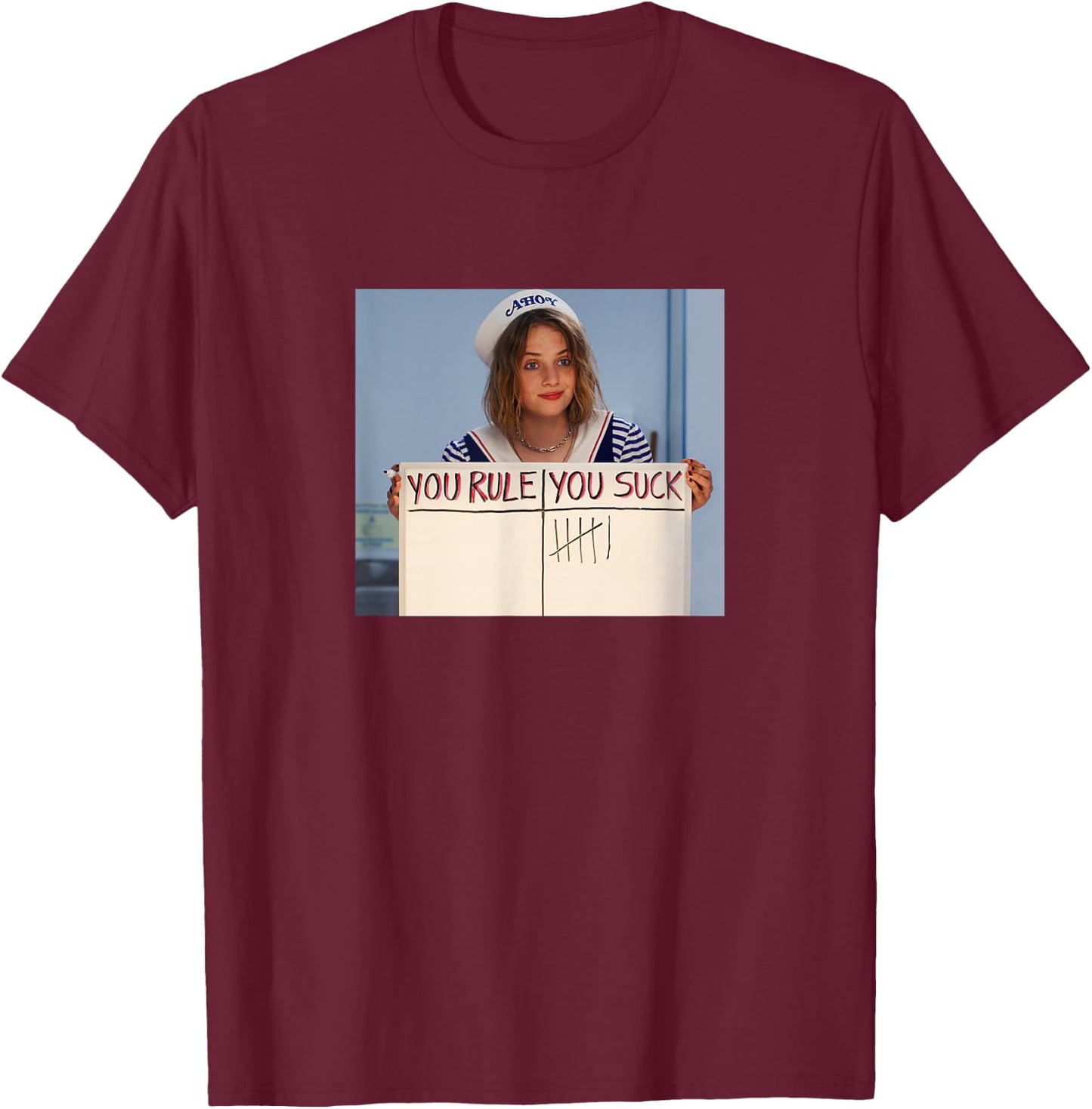 Stranger Things Robin You Rule You Suck Movie Scene Frame T-Shirt - T-Shirt | Maroon