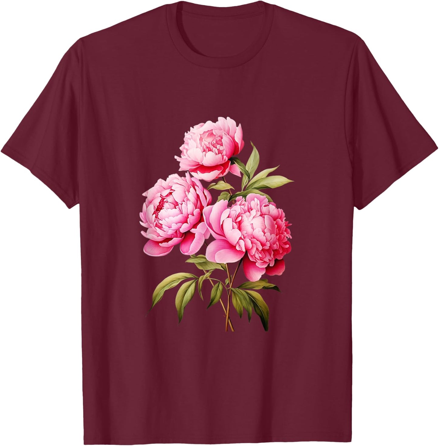 Peony Shirt Beautiful Pink Peonies Flowers T-Shirt - T-Shirt | Maroon