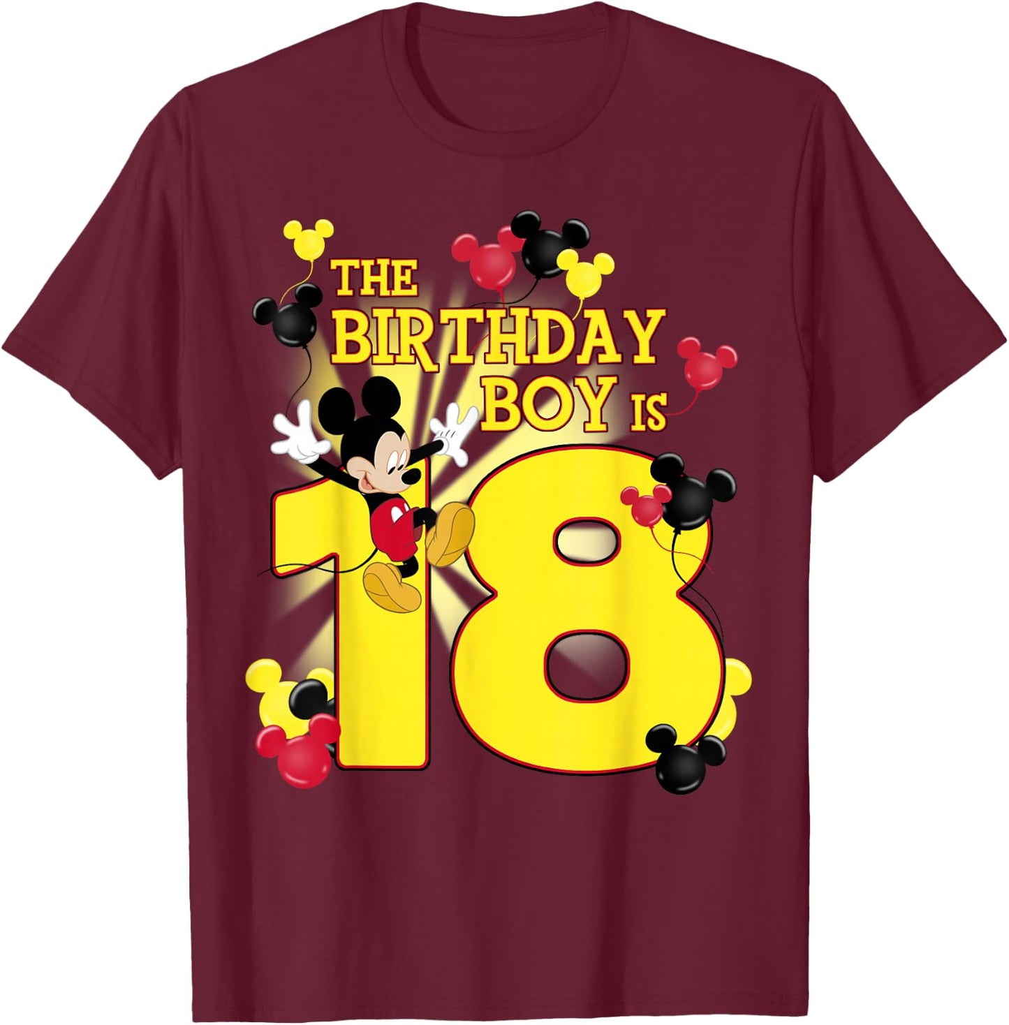 Disney Mickey And Friends Mickey 18th Birthday Boy T-Shirt - T-Shirt | Maroon