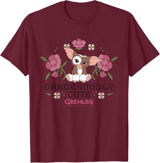 Kids Gremlins Gizmo Dangerously Cute Faux Stitched T-Shirt - T-Shirt | Maroon