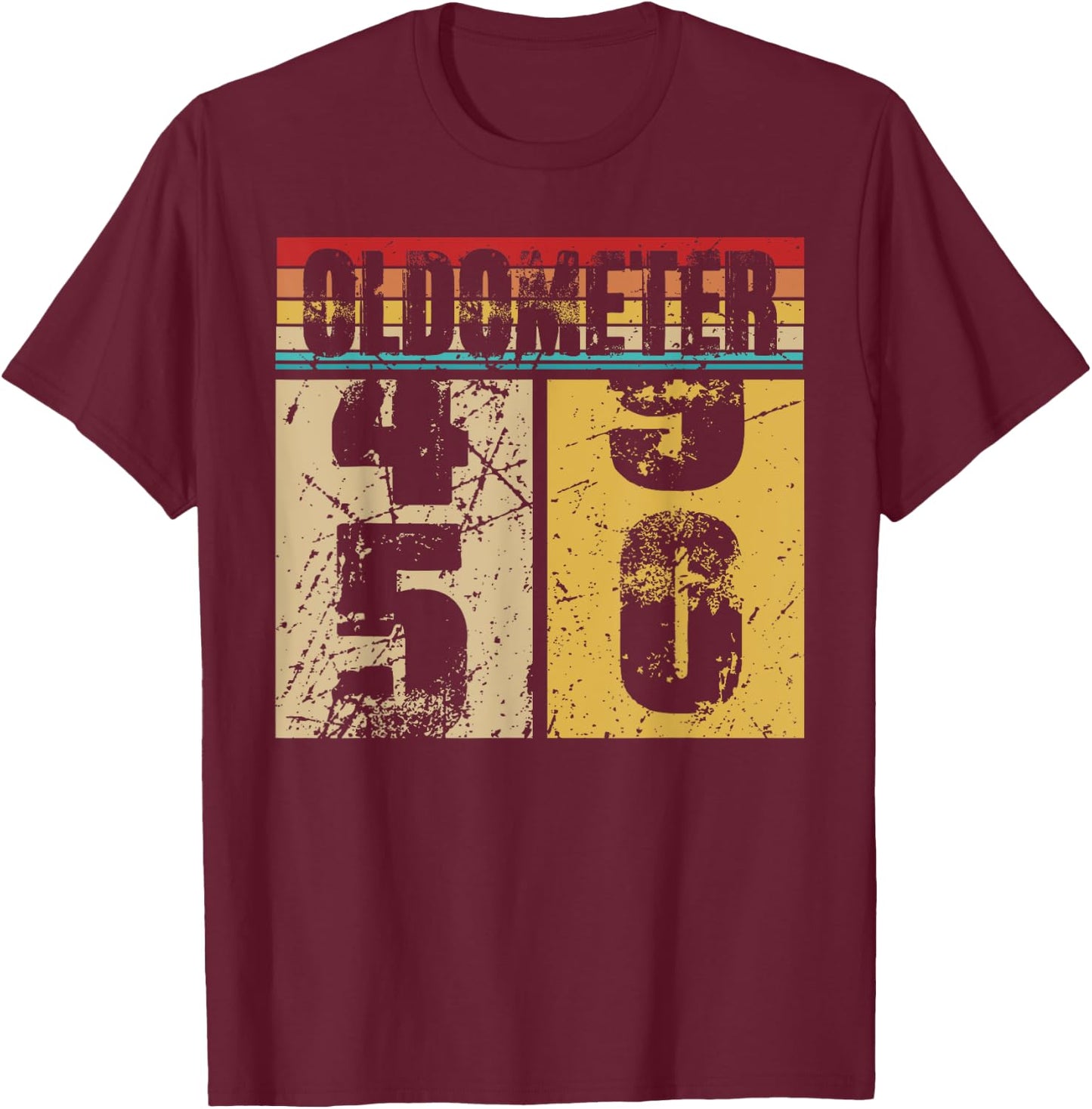 Oldometer 49-50 Shirt Funny 50th Turning 50 Birthday Gift T-Shirt - T-Shirt | Maroon