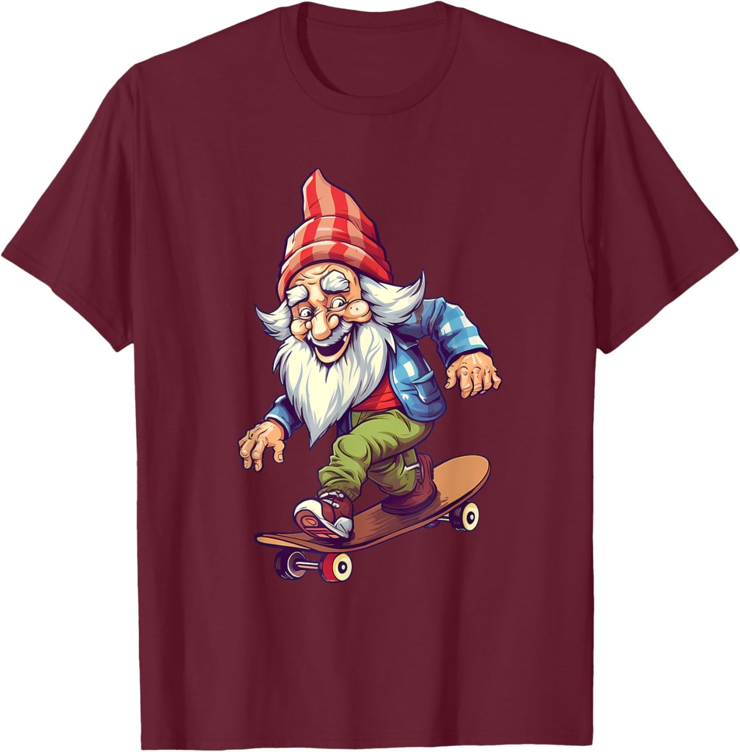 Retro Skateboarding Gnome Skateboard T-Shirt - T-Shirt | Maroon