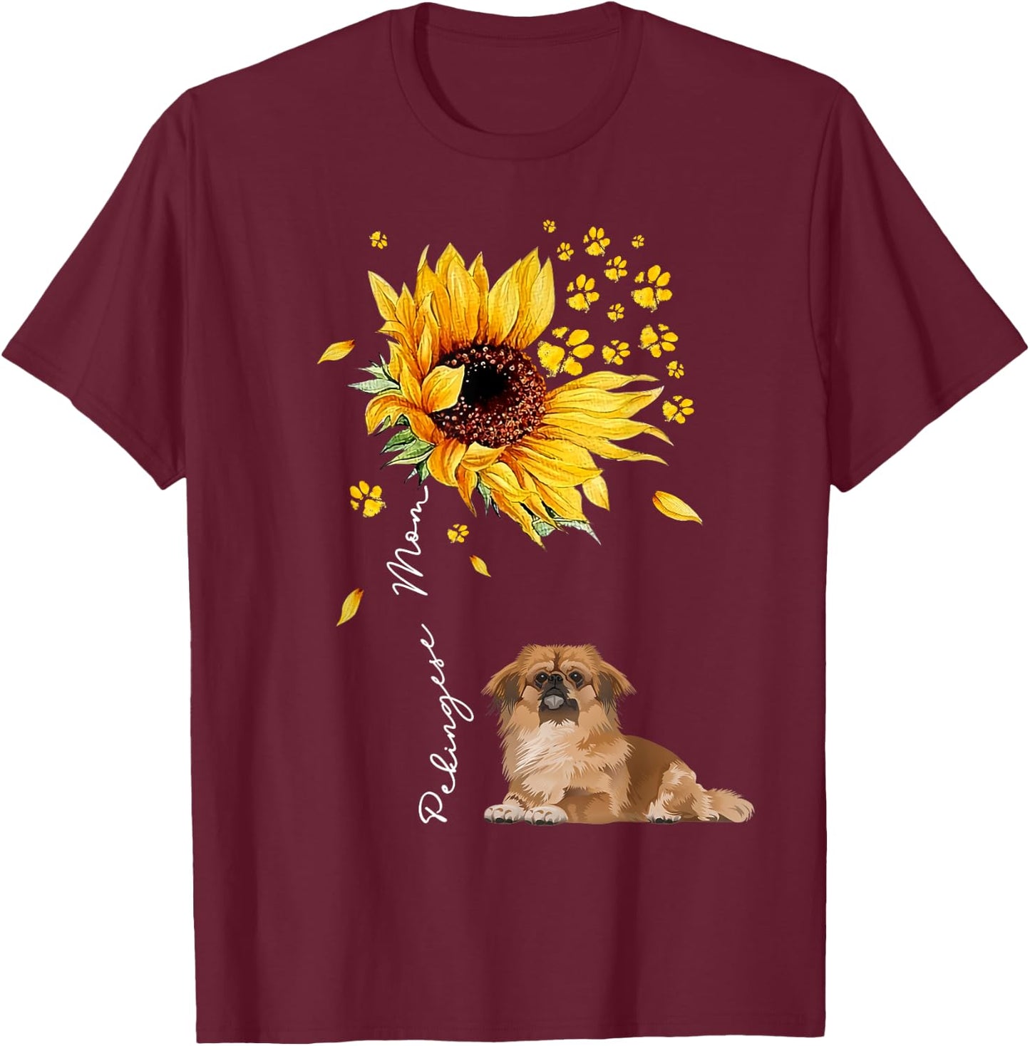 Sunflower Pekingese Mom Dog Lover Gifts T-Shirt - T-Shirt | Maroon