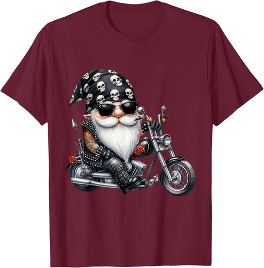 Cool Motorcycle Gnome Graphic For Retired Biker Dad Life T-Shirt - T-Shirt | Maroon