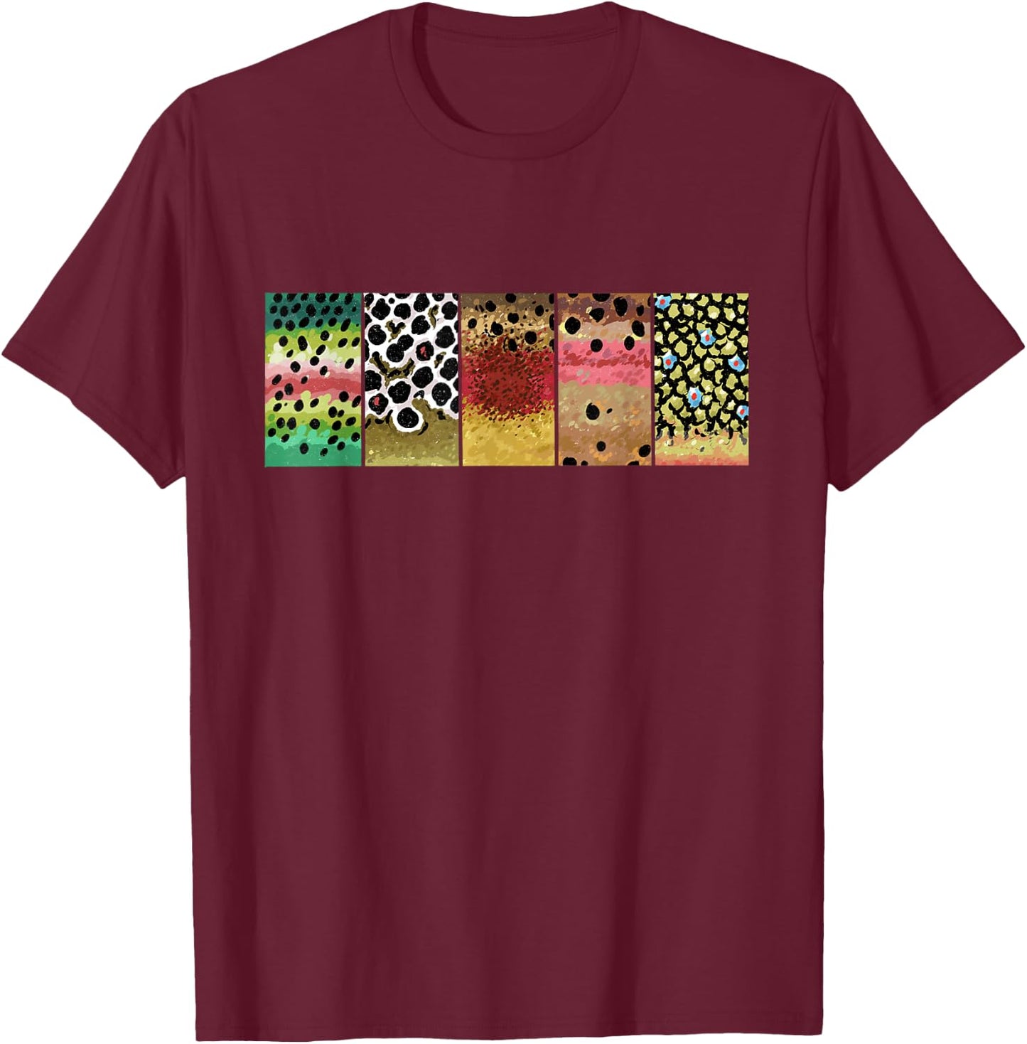 Trout Pattern Art Rainbow Brown Golden Cutthroat Brook Fish T-Shirt - T-Shirt | Maroon