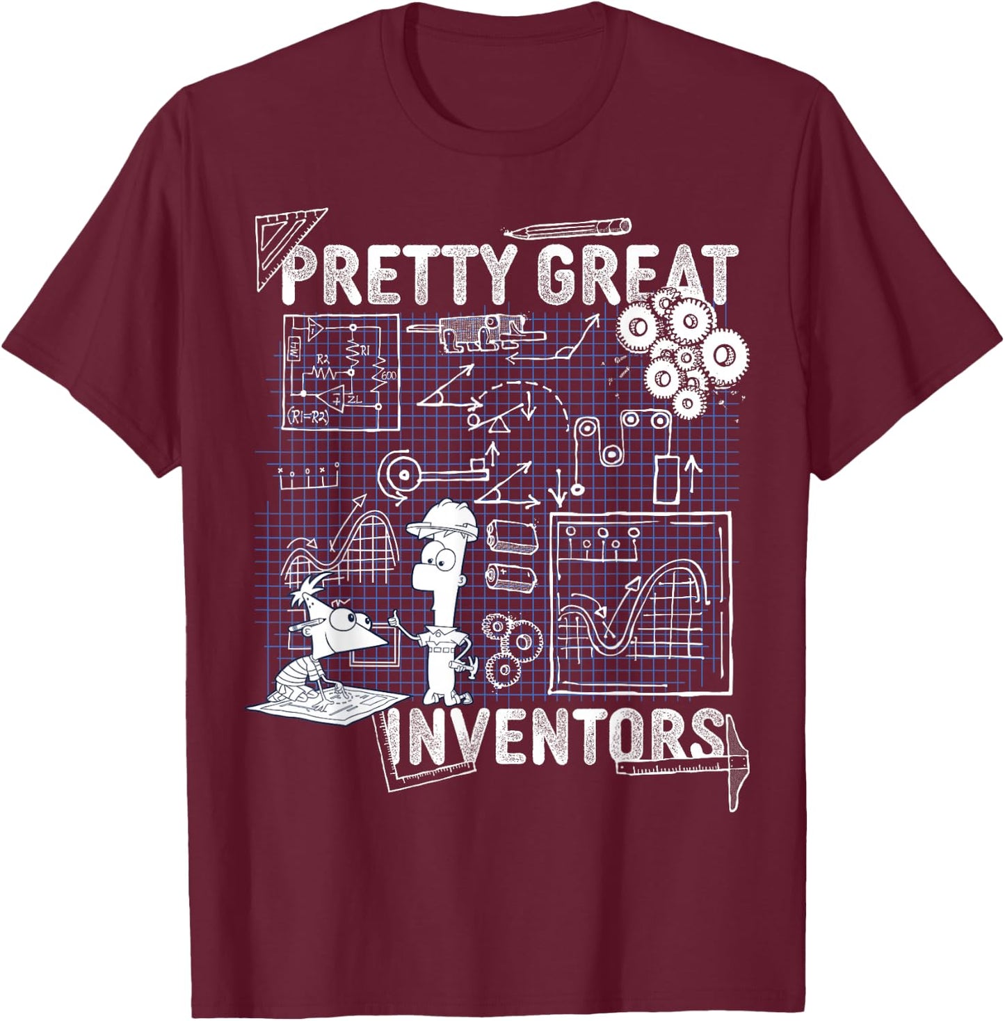 Disney Phineas and Ferb Inventions Schematic T-Shirt - T-Shirt | Maroon