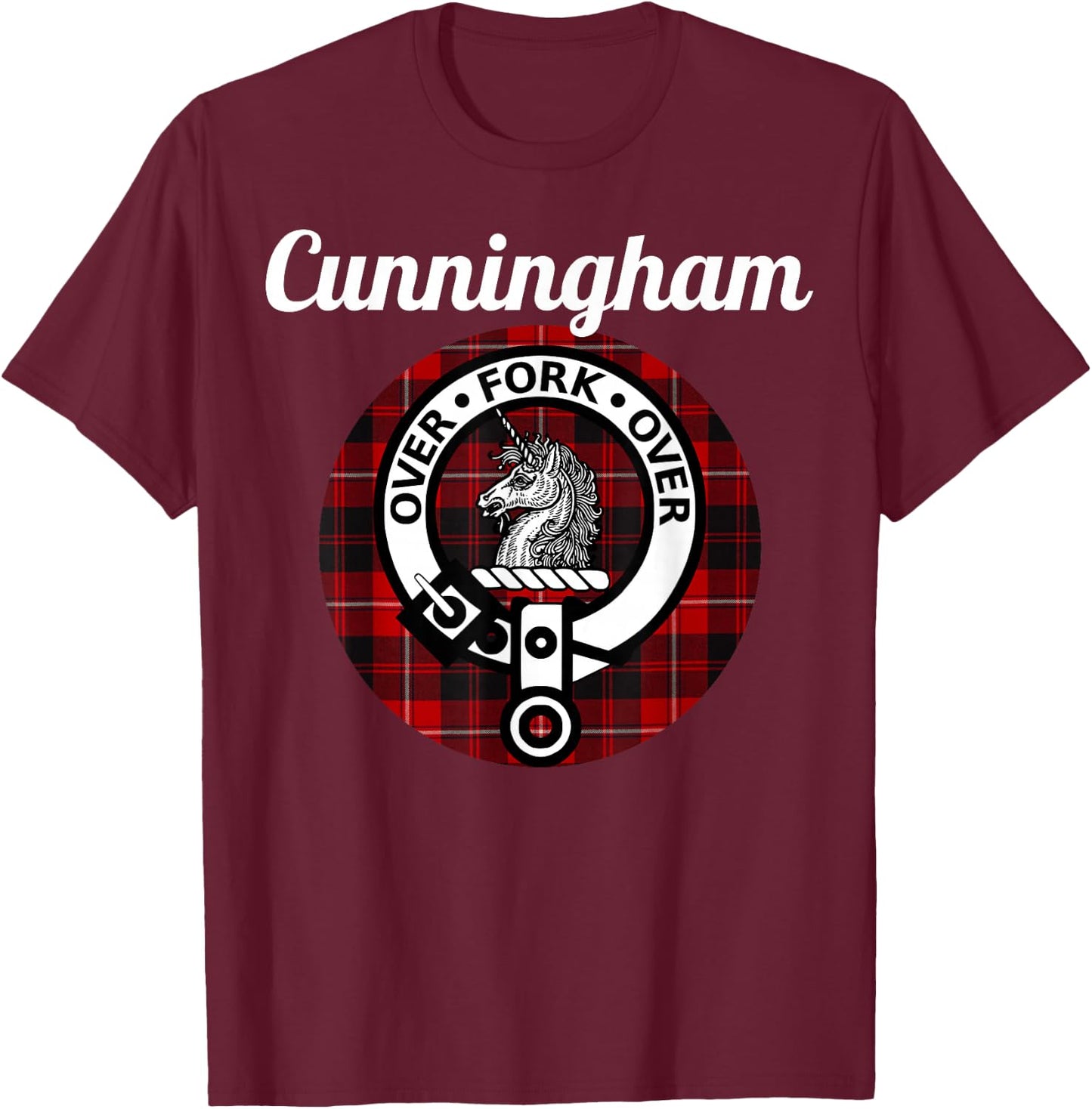Cunningham Clan Scottish Name Coat Of Arms Tartan T-Shirt - T-Shirt | Maroon