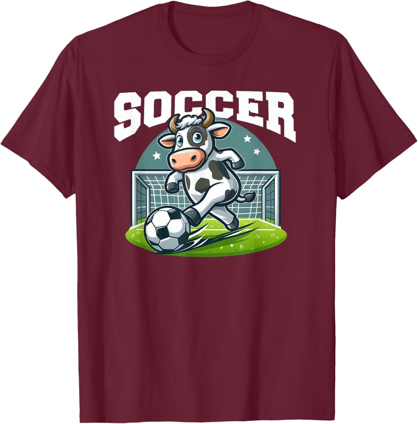 Soccer Cow Playing Soccer Games T-Shirt - T-Shirt | Maroon