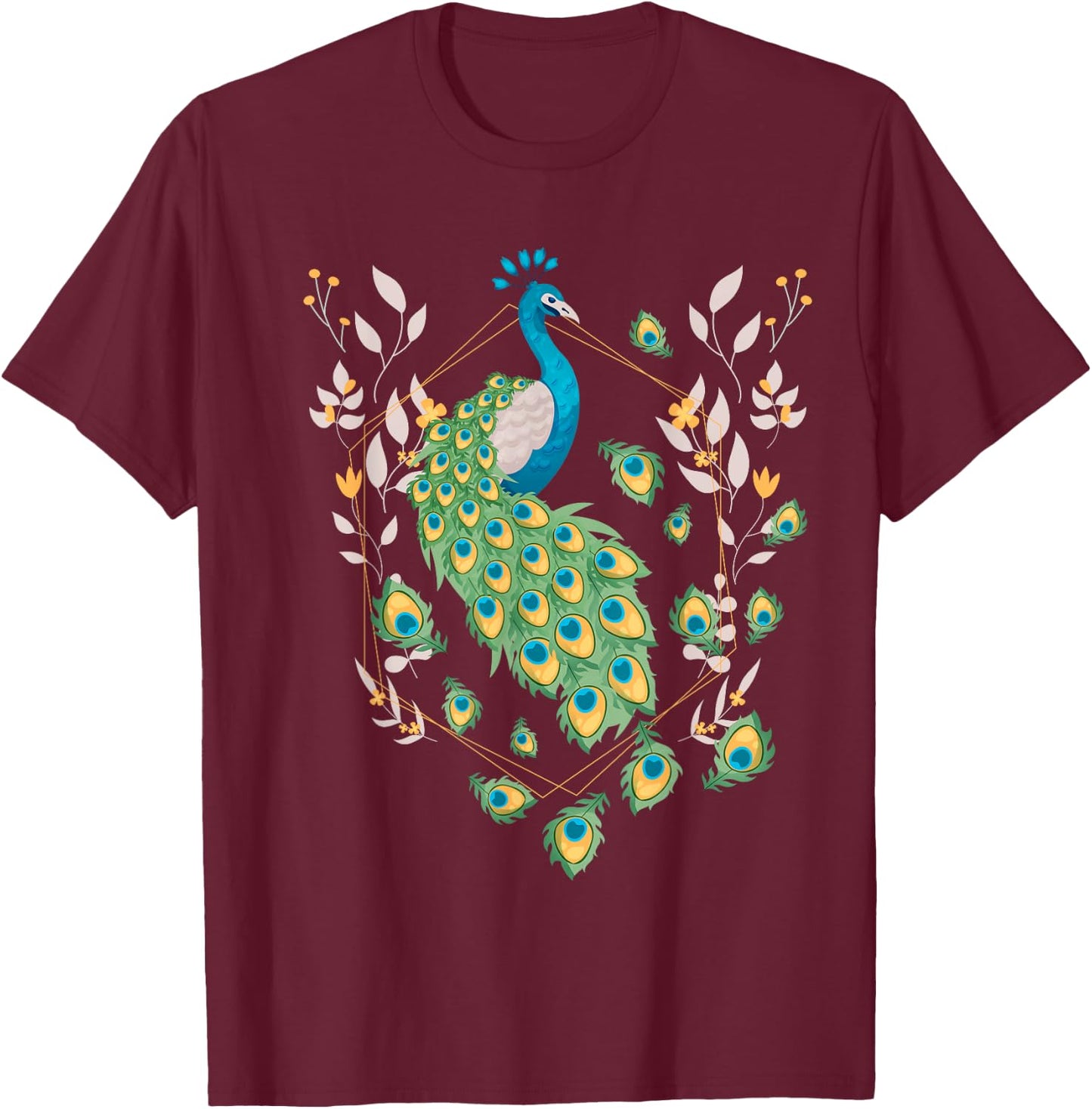 Colorful Peacock T-Shirt - T-Shirt | Maroon