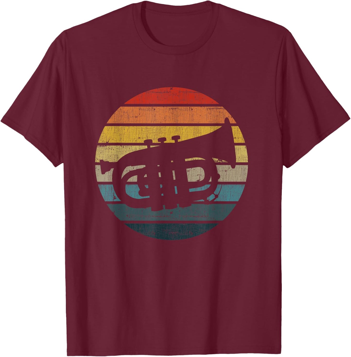 Baritone Silhouette On A Distressed Retro Sunset T-Shirt - T-Shirt | Maroon