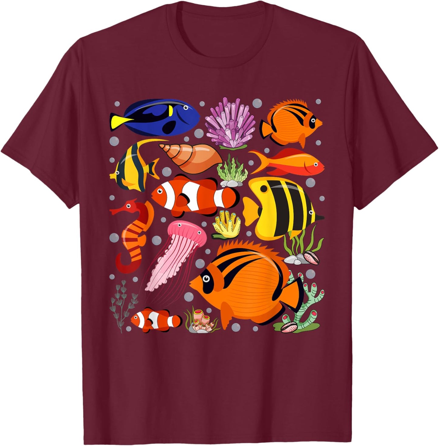 Cute Sea Animal Oceans Clownfish Aquarium Toddler Boy Girl T-Shirt - T-Shirt | Maroon