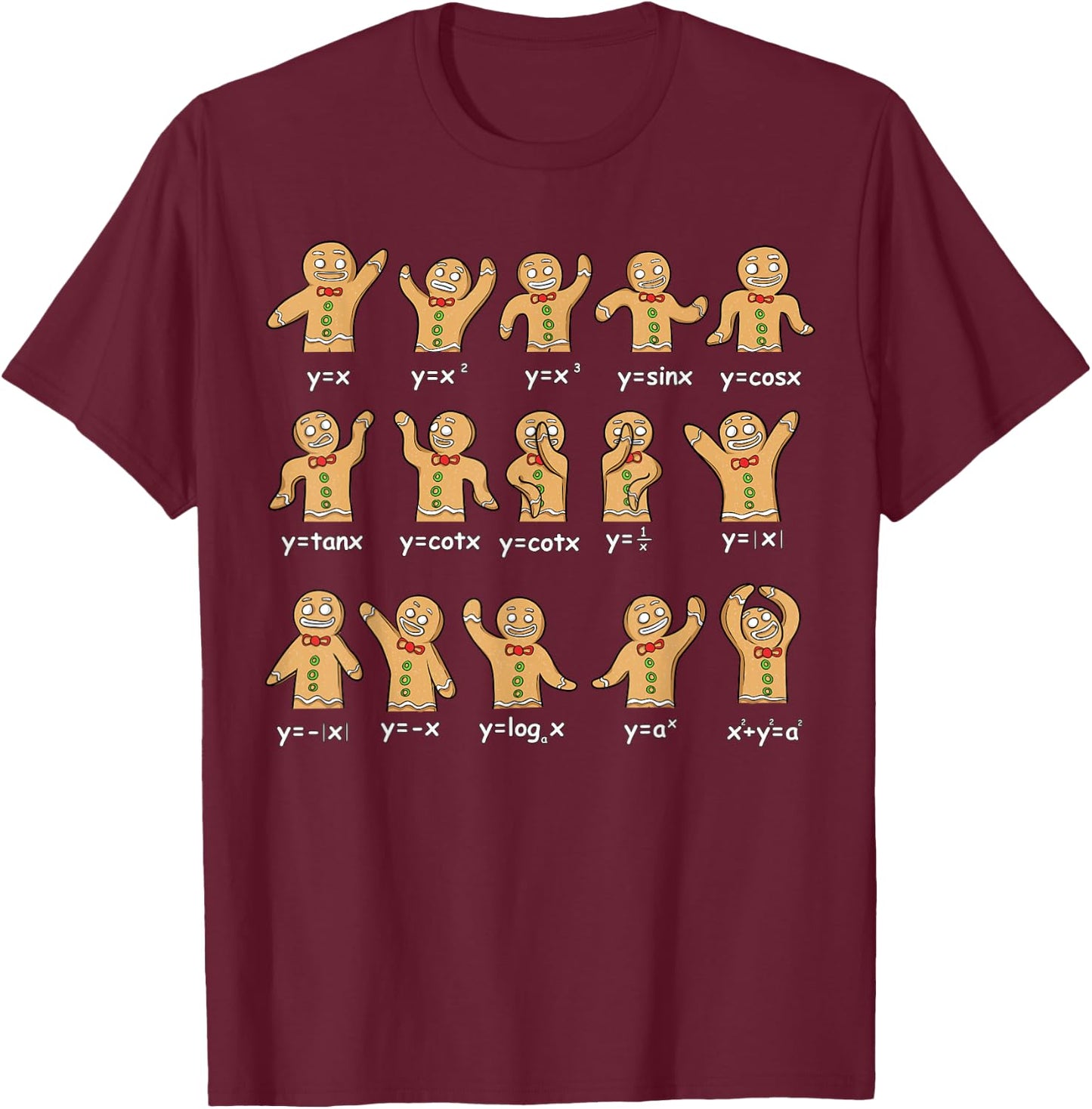 Algebra Dance Gingerbread Funny Graph Figures Math Equation T-Shirt - T-Shirt | Maroon