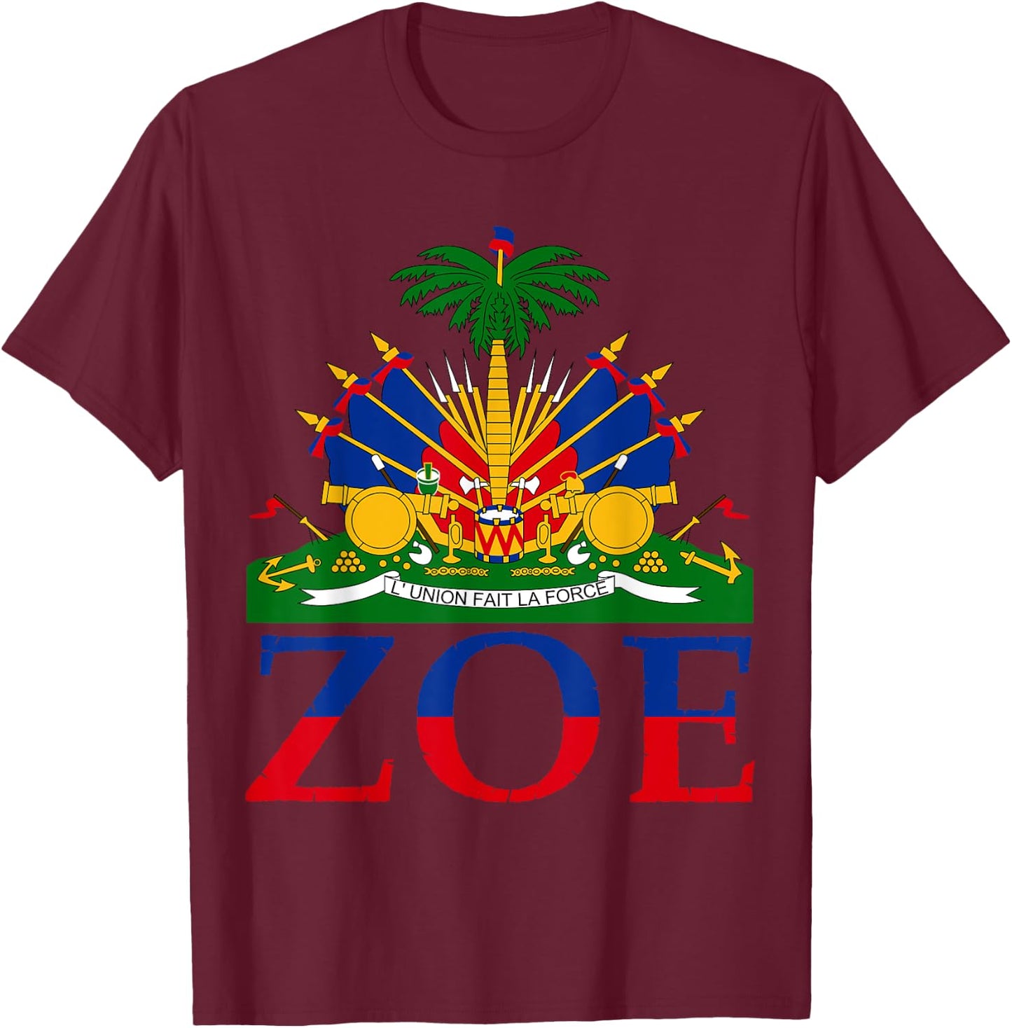 Zoe | Cute Haiti Honored Flag Day Gift T-Shirt - T-Shirt | Maroon