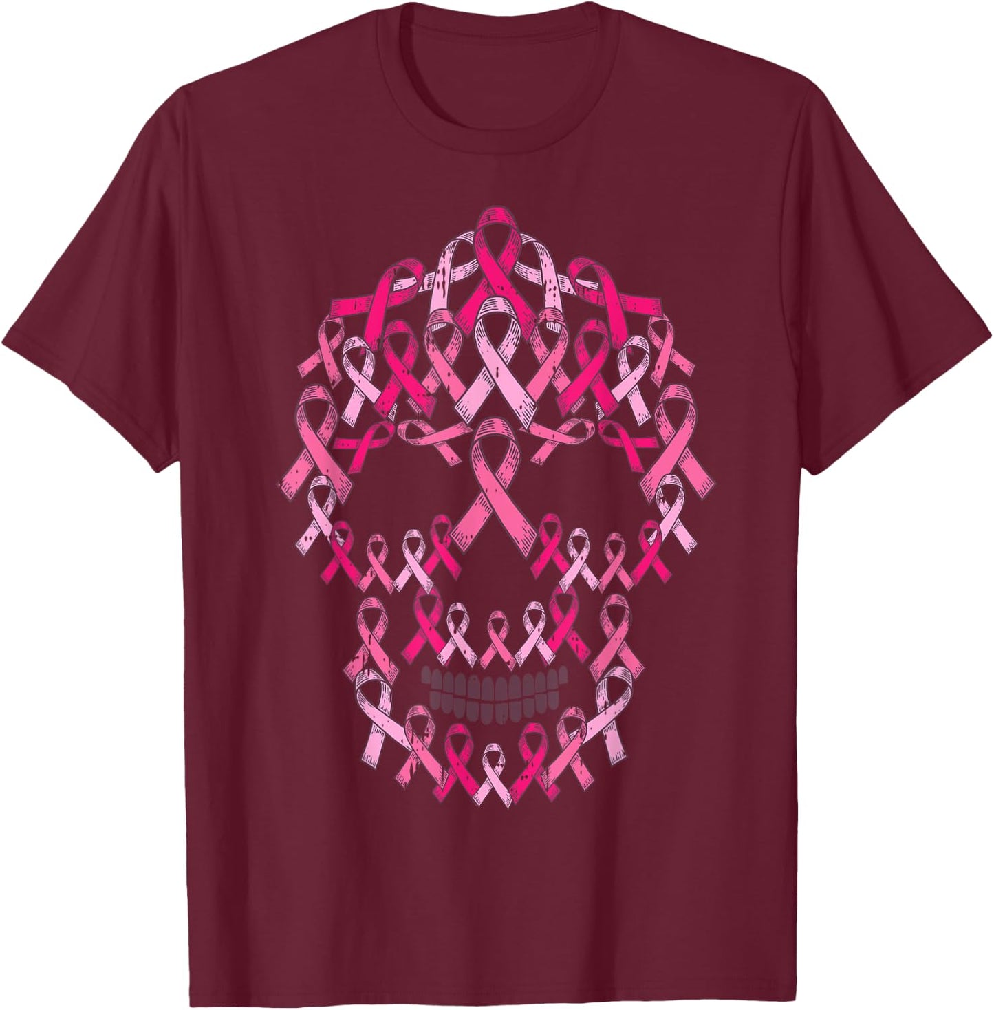 Pink Ribbon Skull Costume Cool Halloween Breast Cancer Gifts T-Shirt - T-Shirt | Maroon