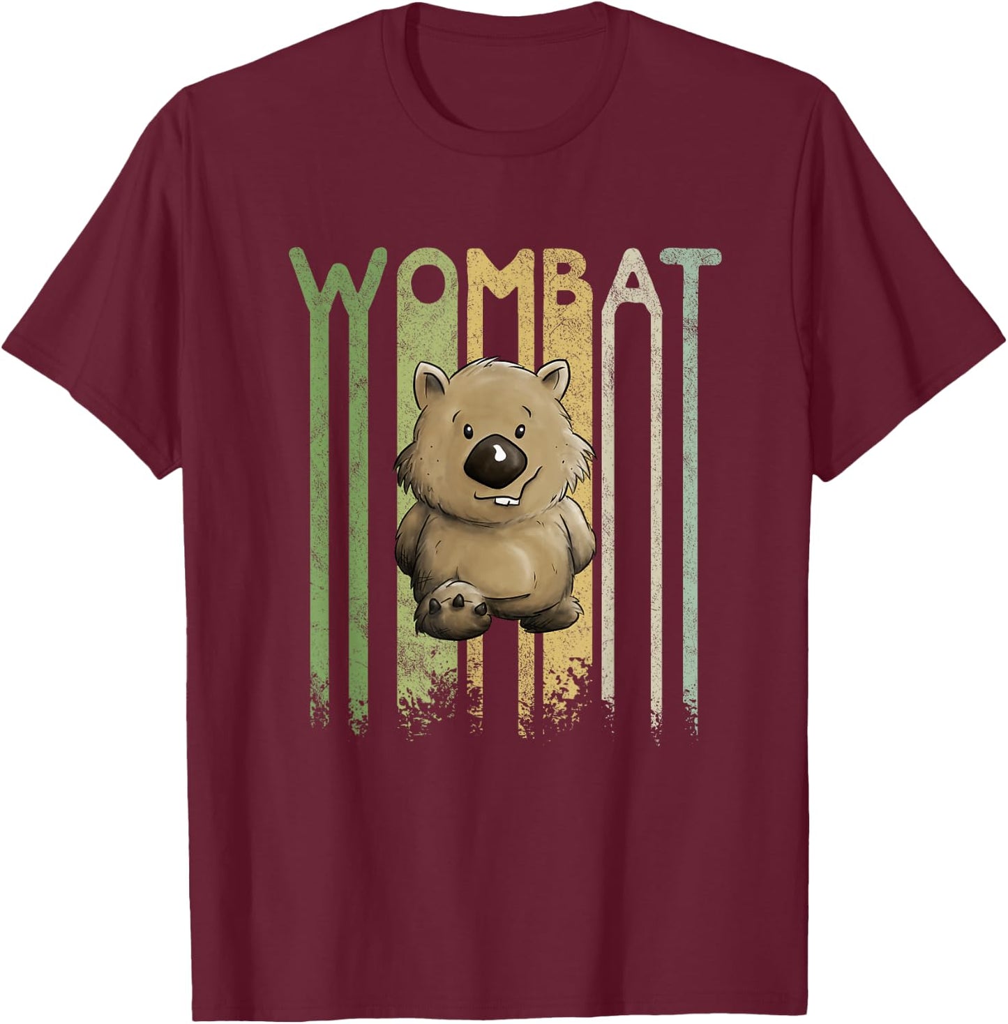 Funky Retro Style Cute Cartoon Marsupial Wombat T-Shirt - T-Shirt | Maroon