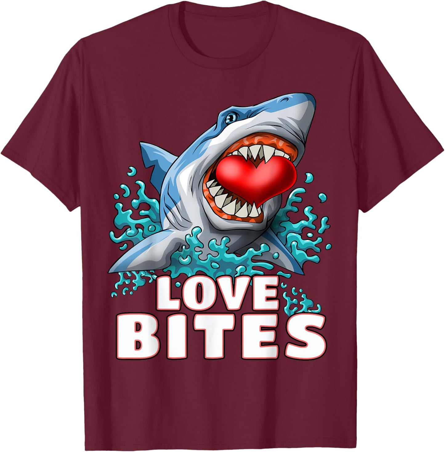 Love Bites Shark Valentines Day Shark Kids Men Jawsome Gift T-Shirt - T-Shirt | Maroon