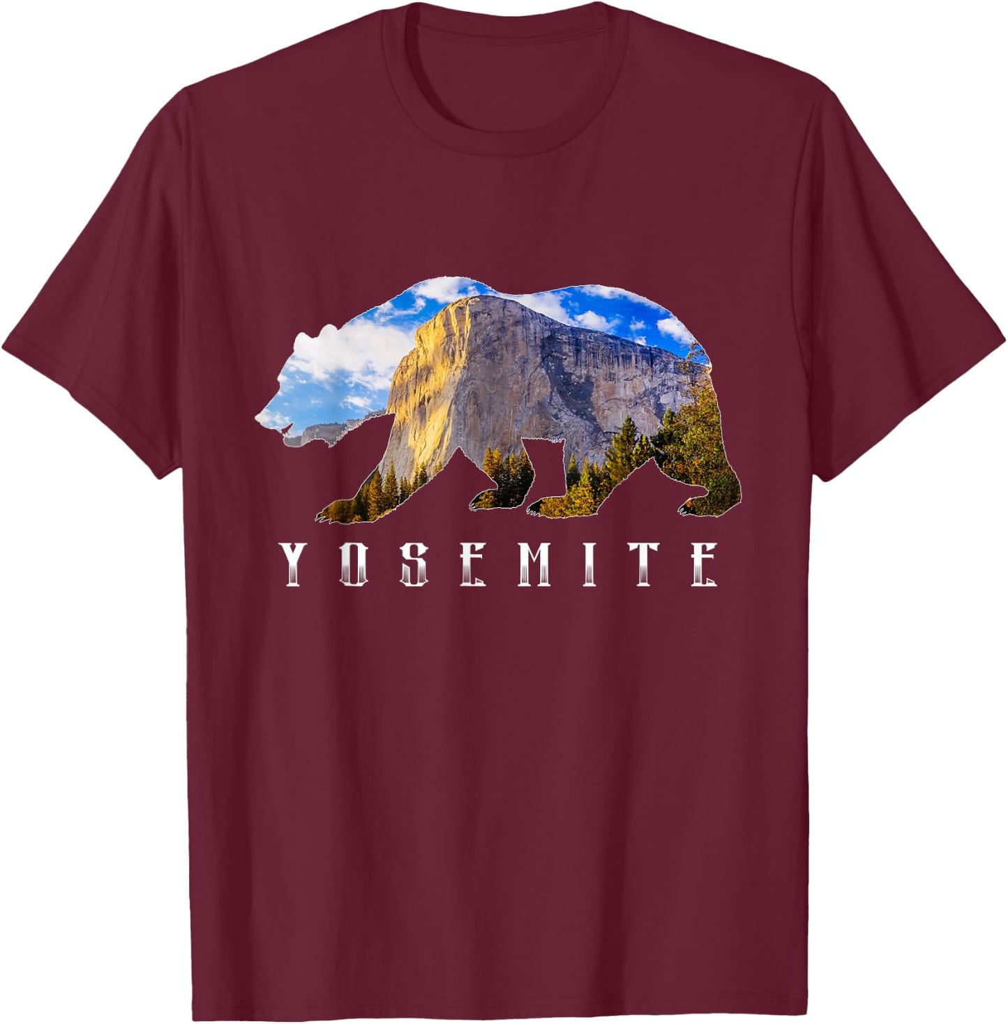 California Bear with Yosemite National Park Image Souvenir T-Shirt - T-Shirt | Maroon