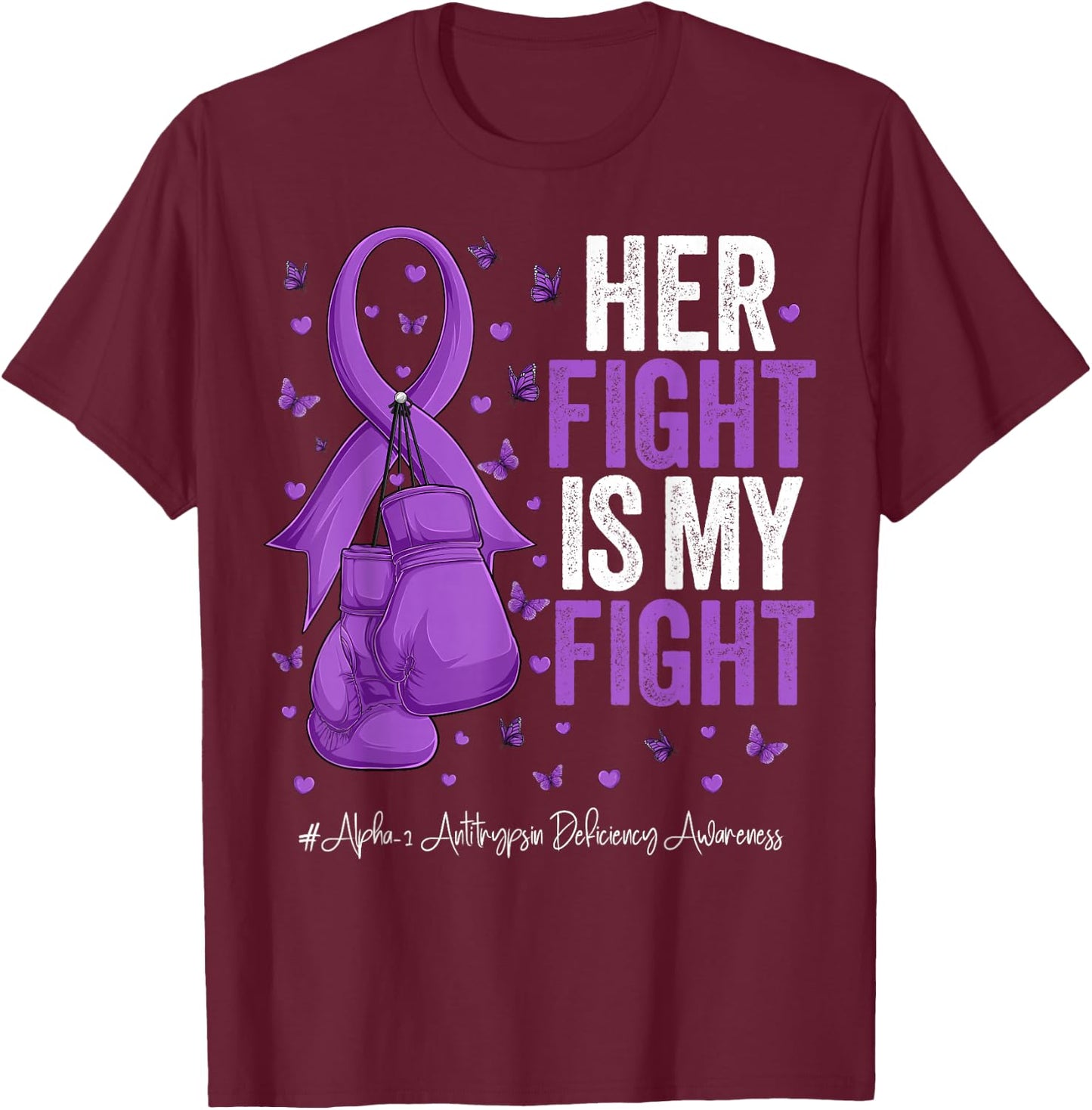 Purple Ribbon Alpha 1 Antitrypsin Deficiency Awareness T-Shirt - T-Shirt | Maroon