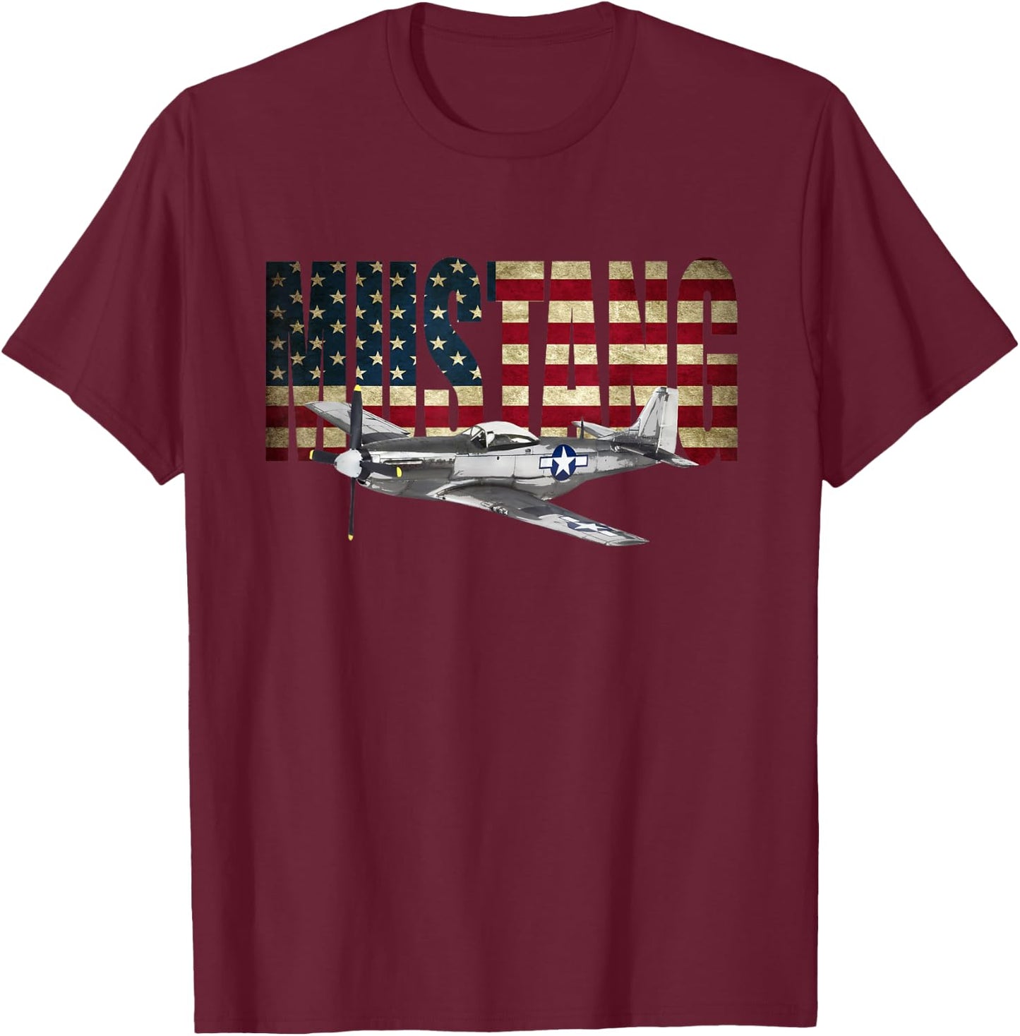 P-51 Mustang Airplane T-Shirt - T-Shirt | Maroon