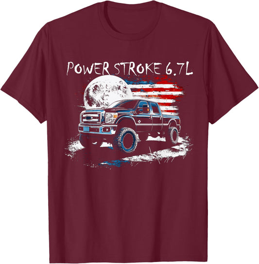 Powerstroke Patriotic Truck American Flag 6.7L Diesel Truck T-Shirt - T-Shirt | Maroon