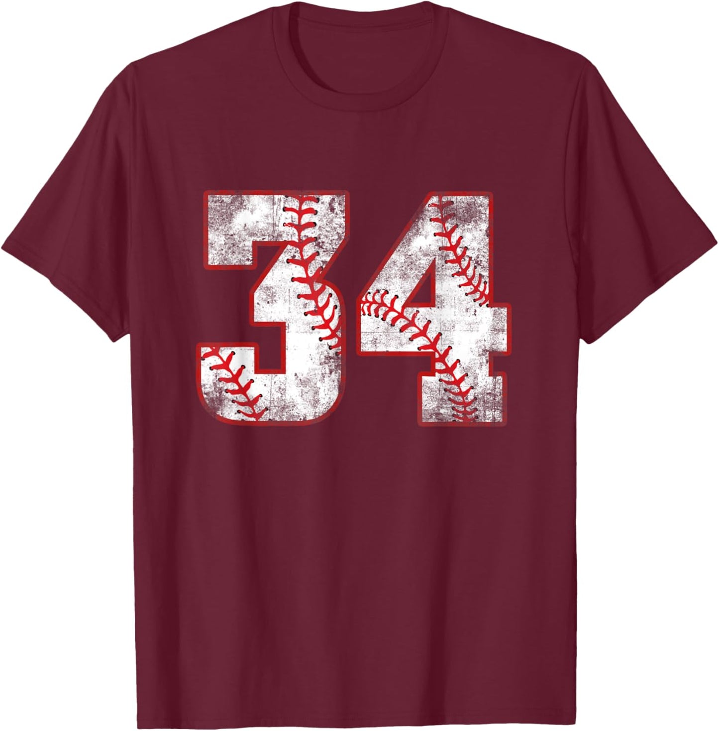 Vintage Baseball 34 Jersey Number T-Shirt - T-Shirt | Maroon