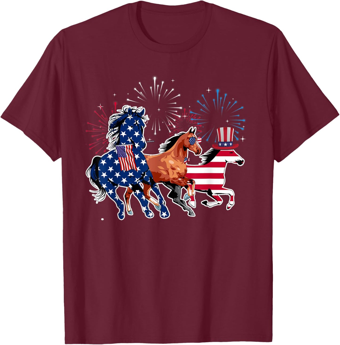 Happy 4th Of July American Flag Red White Horse And Blue Kids Men T-Shirt - T-Shirt | Maroon
