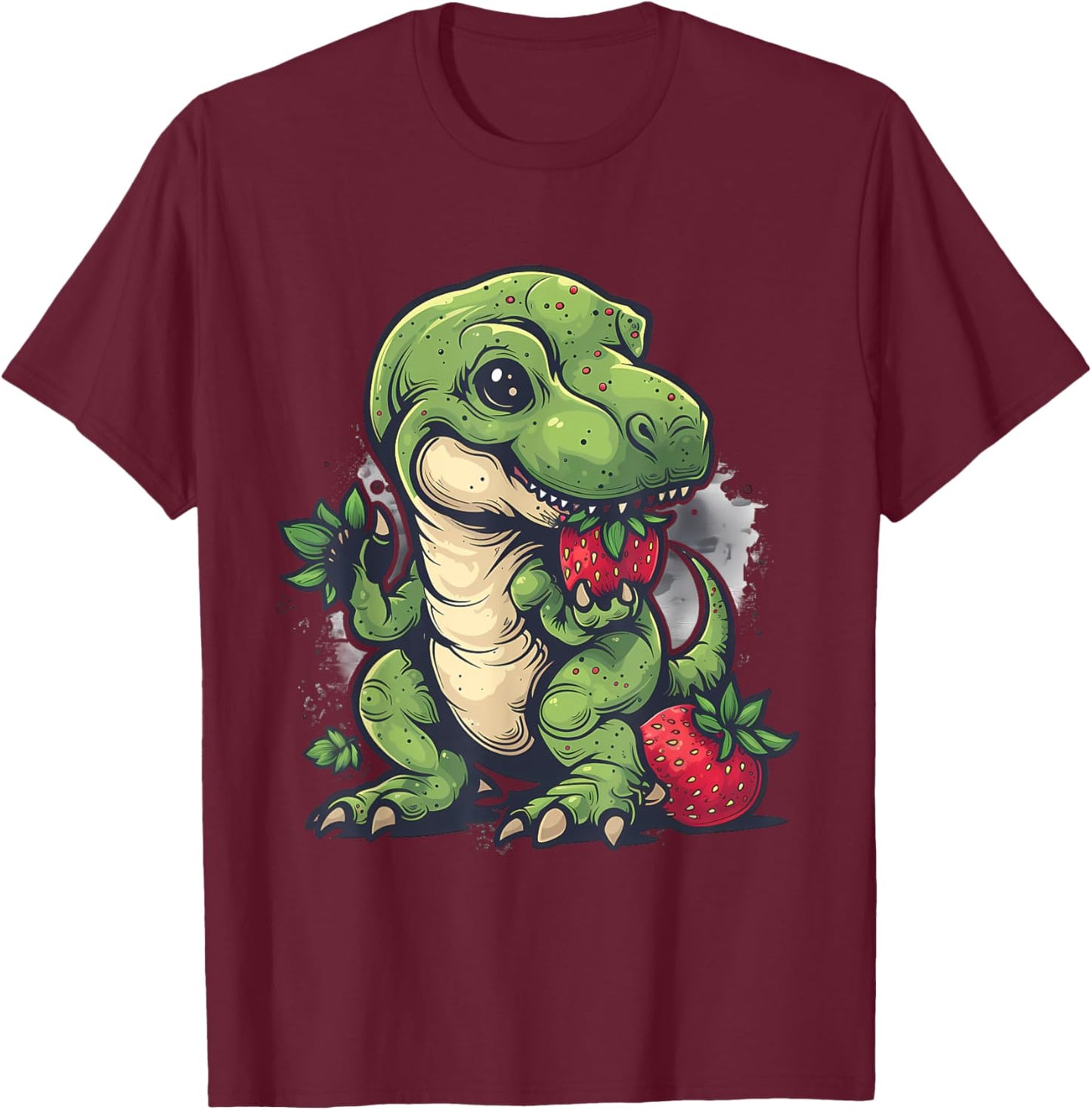 Strawberry Dinosaur Cute Dino Wildlife Strawberries T-Rex T-Shirt - T-Shirt | Maroon