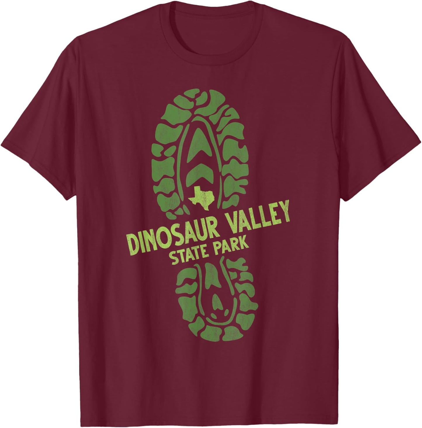 I Love Dinosaur Valley State Park Texas TX Hiking Boot Print T-Shirt - T-Shirt | Maroon
