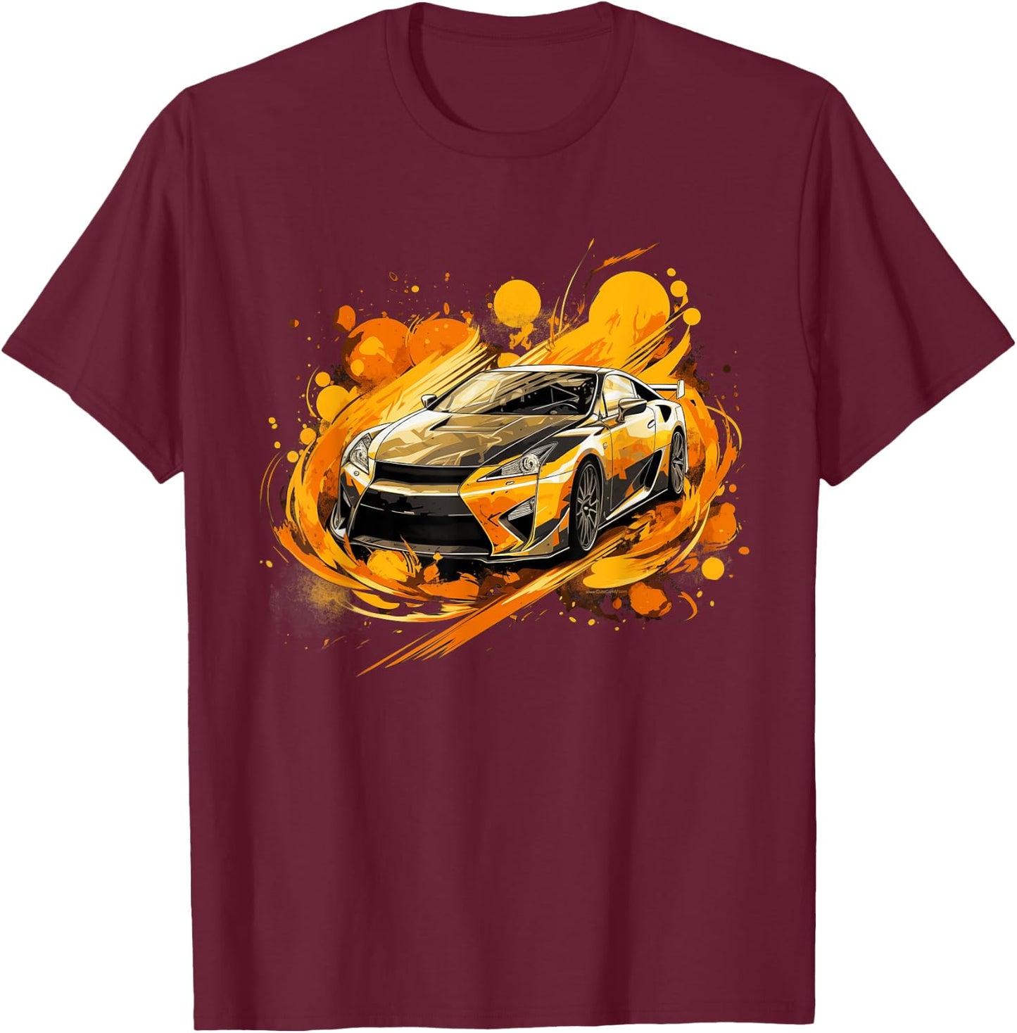 Yellow Sports Car Exotic Supercar Luxury Race Car Graphic T-Shirt - T-Shirt | Maroon