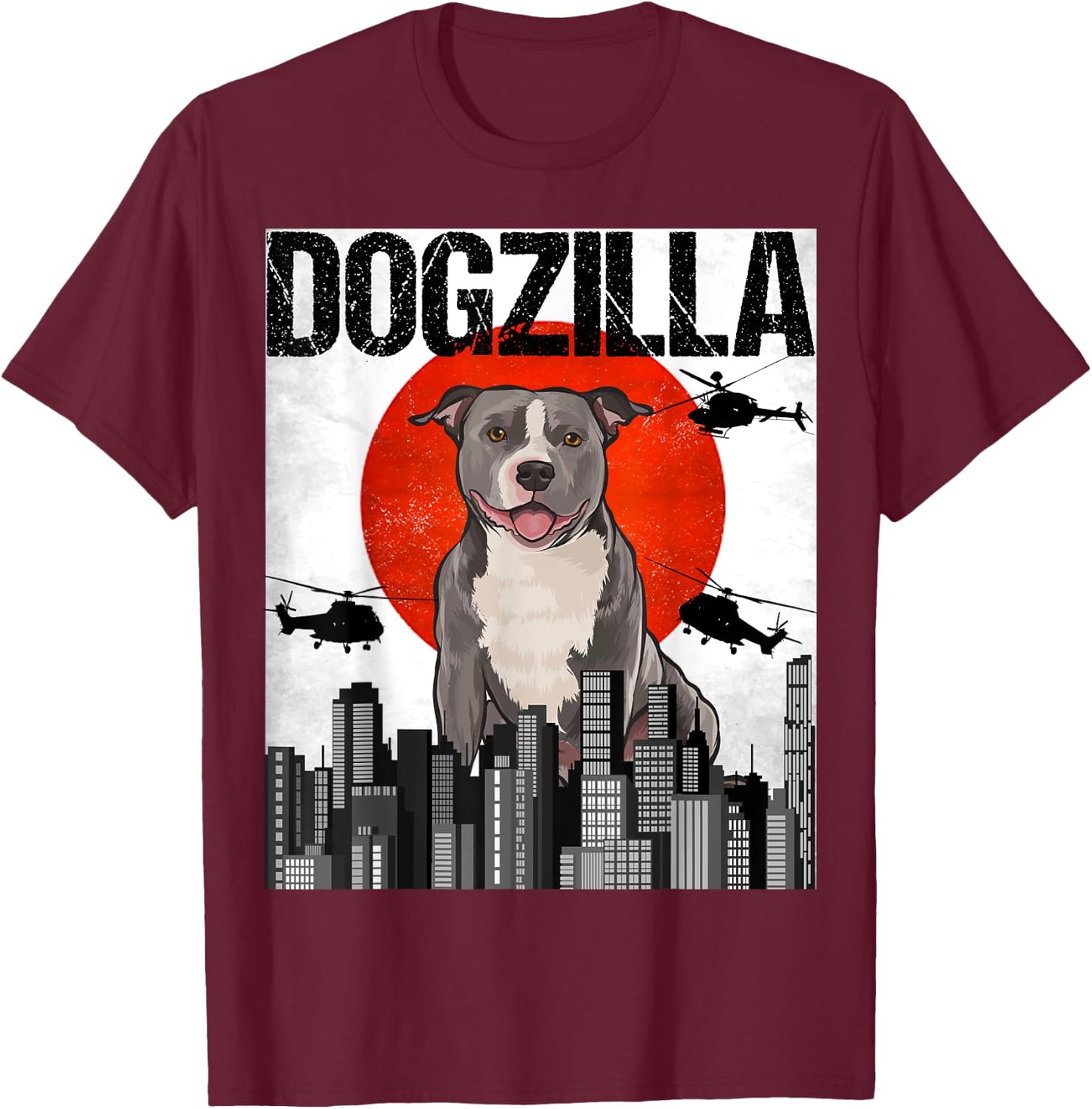 Funny Vintage Japanese Dogzilla Staffordshire Bull Terrier T-Shirt - T-Shirt | Maroon