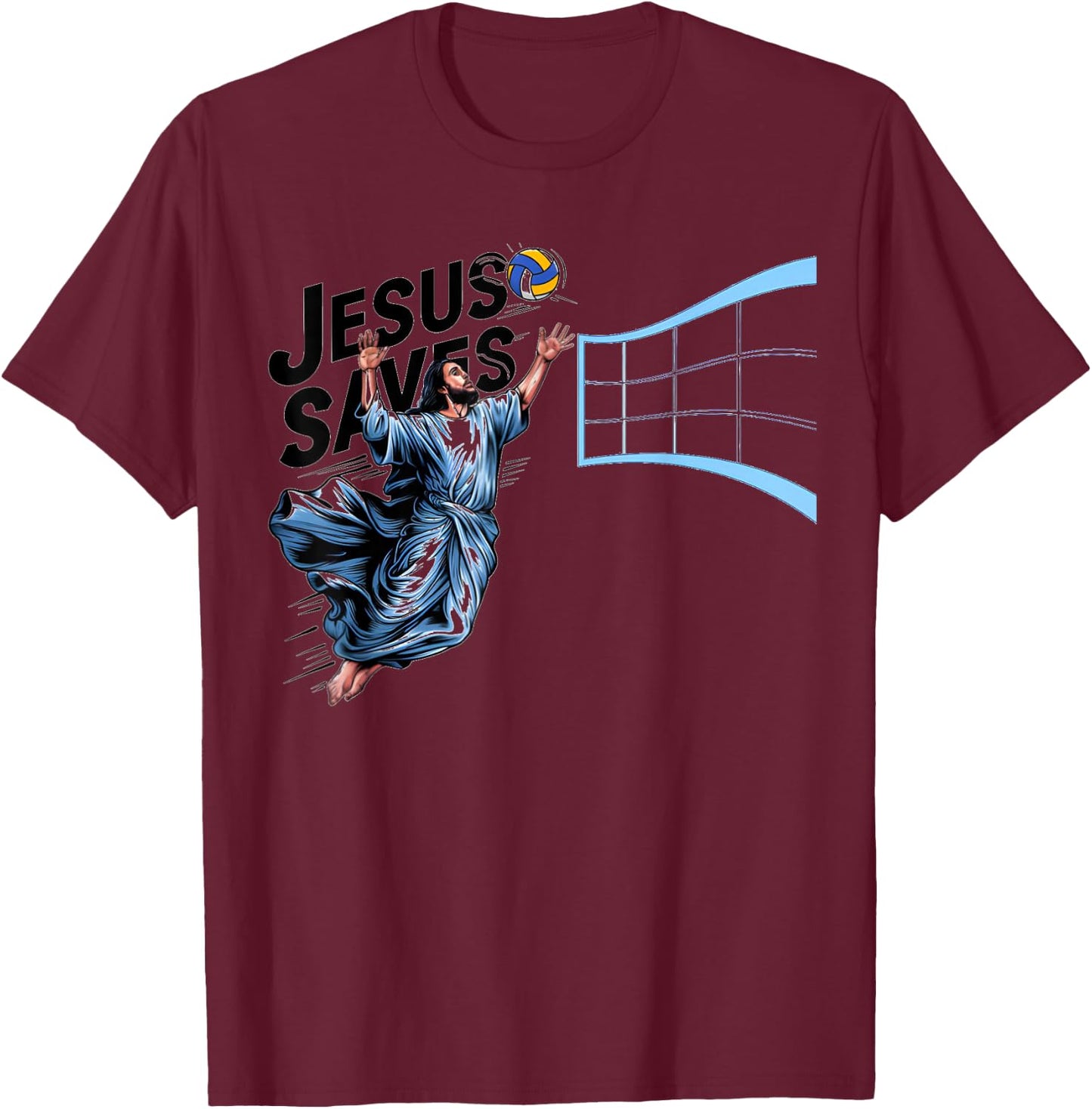 Jesus Volleyball Saves Funny Christian Faith Believer T-Shirt - T-Shirt | Maroon