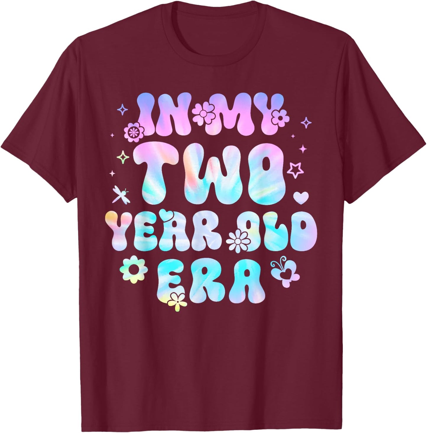 Groovy In My Two Year Old Era Girl 2nd Birthday 2 Yrs Old T-Shirt - T-Shirt | Maroon