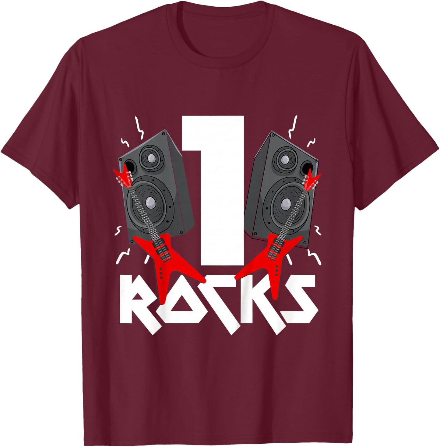 1 Rocks Birthday Party 1 Year Old Rock N Roll Star 1st Gift T-Shirt - T-Shirt | Maroon