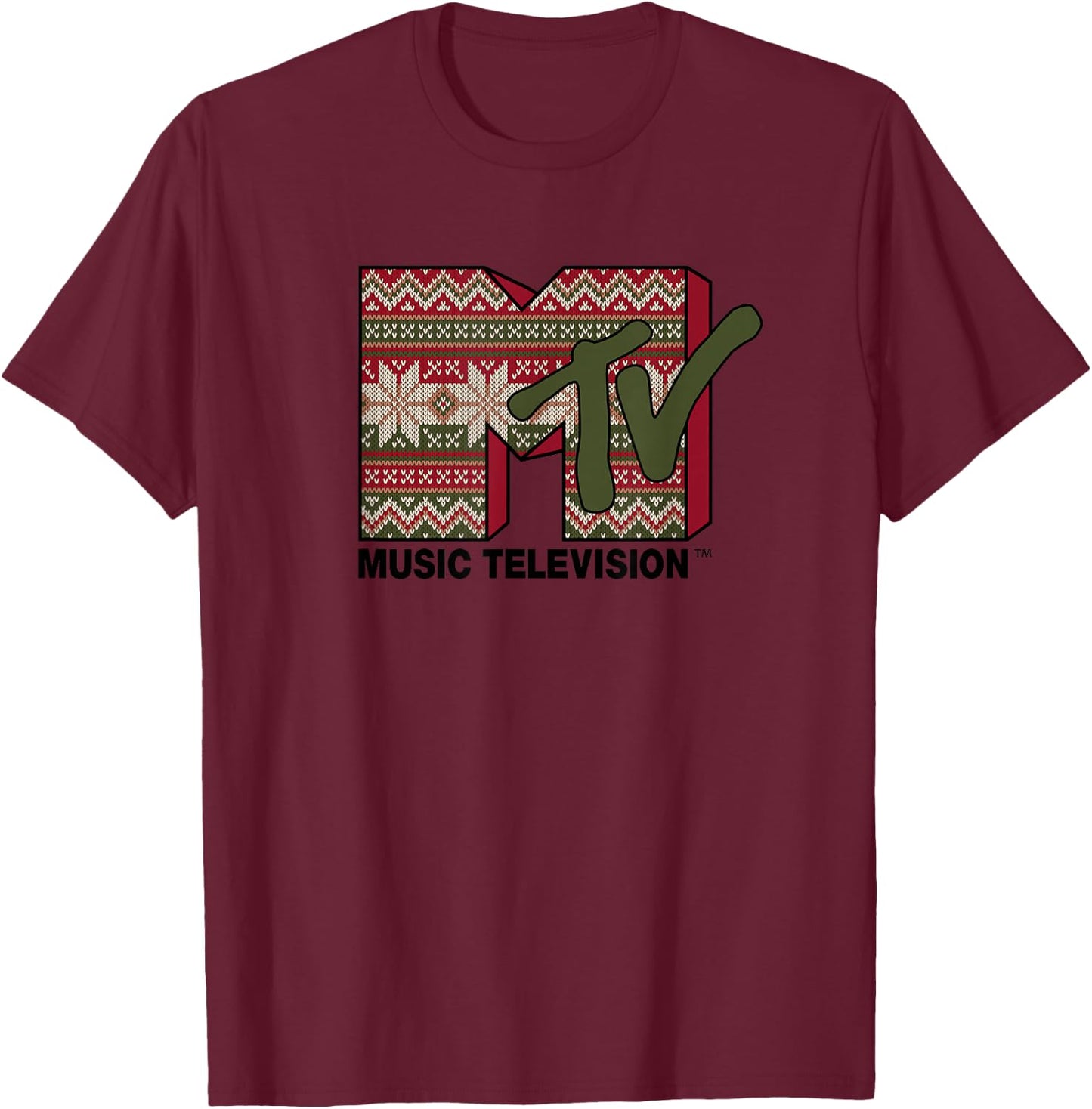 MTV Christmas Sweater Logo T-Shirt - T-Shirt | Maroon