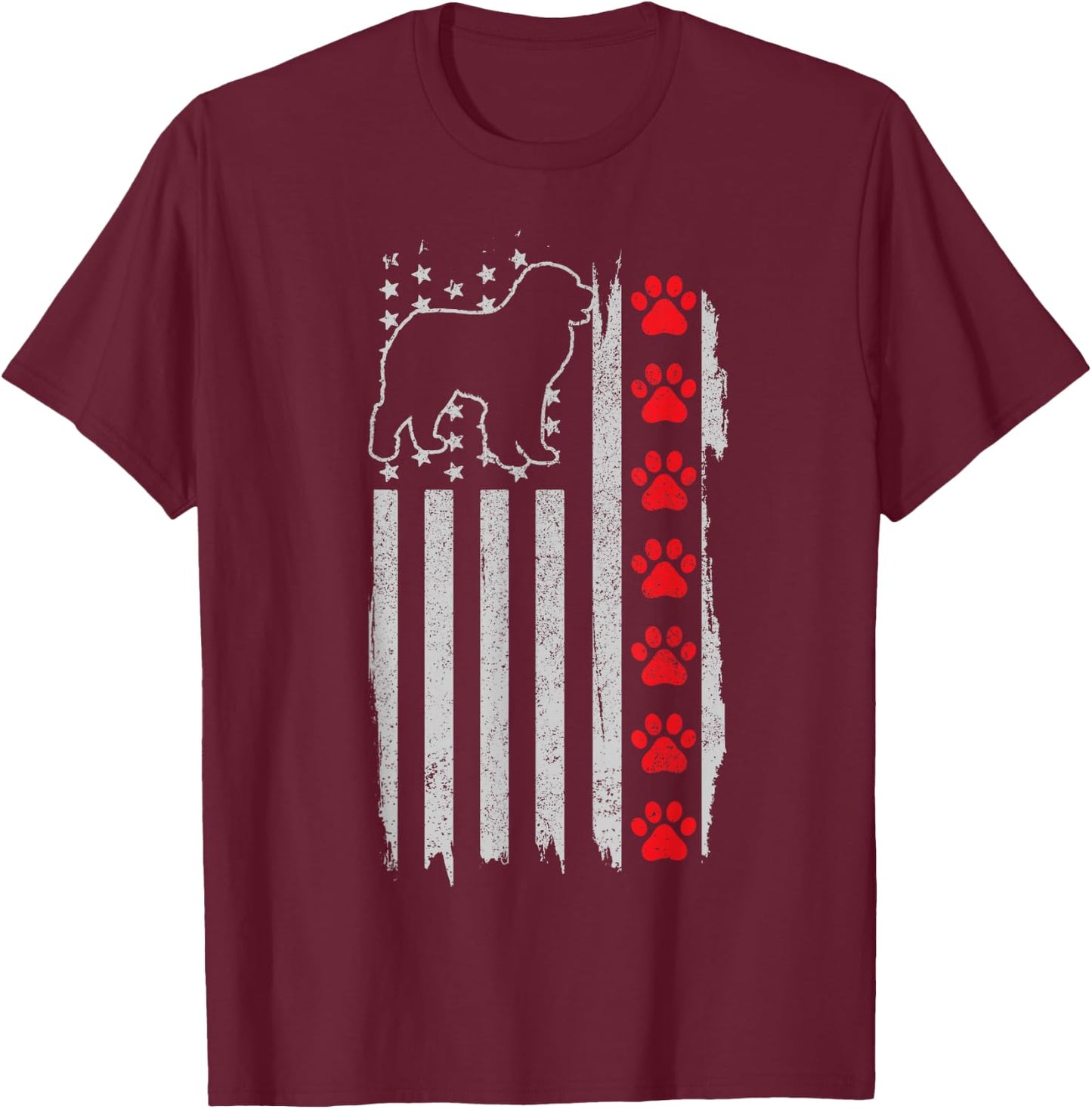 Pyrenees American Flag 4th of July Patriotic Dog T-Shirt - T-Shirt | Maroon
