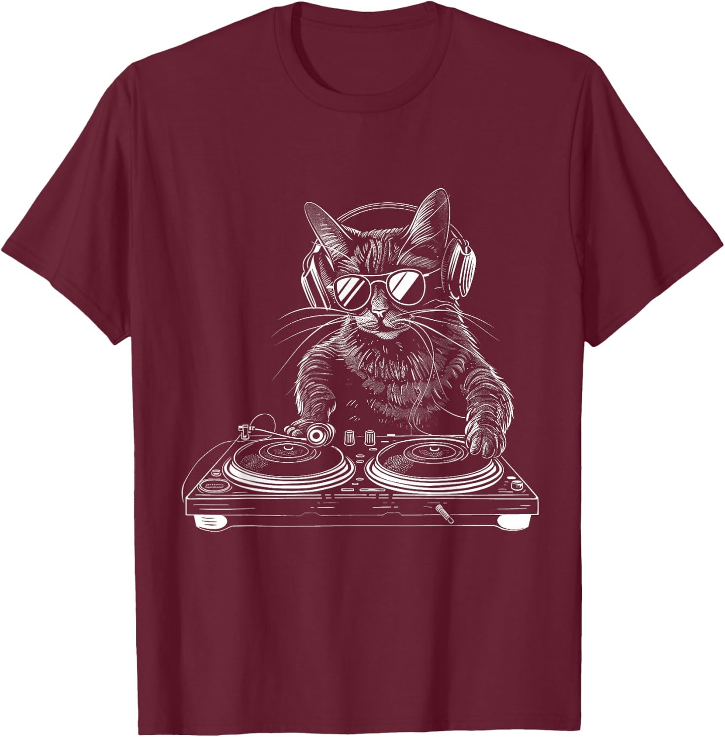 DJ Cat EDM Techno House Music Funny Cat Lover T-Shirt - T-Shirt | Maroon