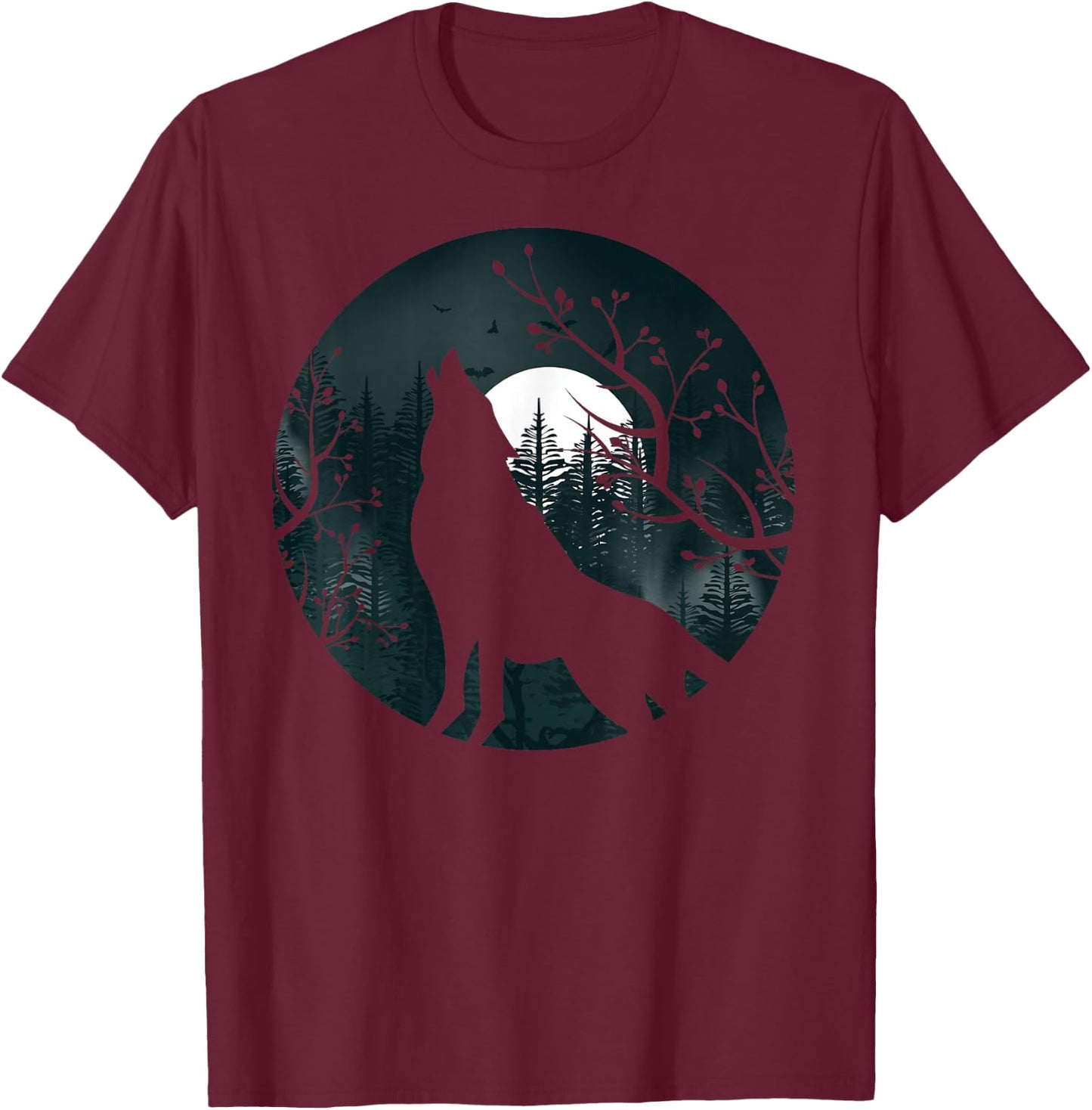 Wolf Howling at The Moon Wolf Silhouette Darkness T-Shirt - T-Shirt | Maroon