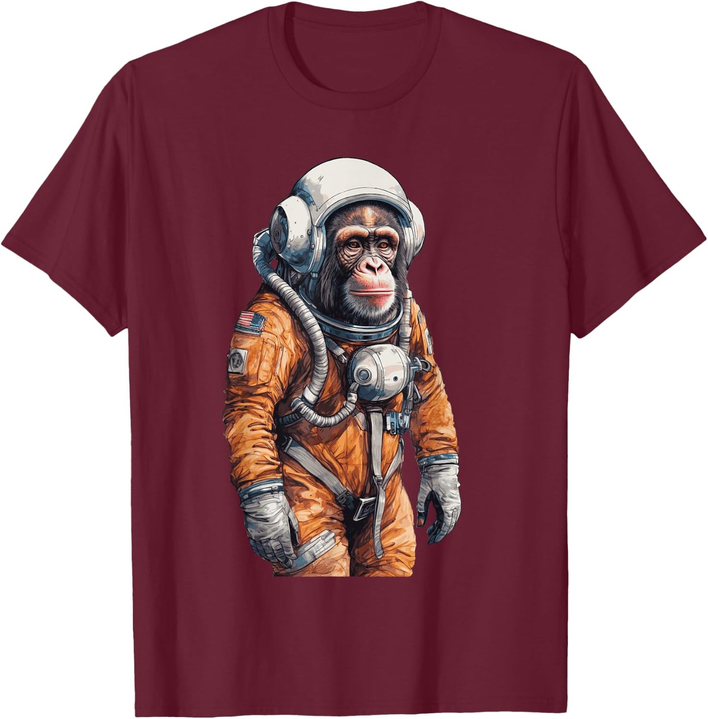 Monkey Astronaut Vintage Travel Spacesuit Cosmonaut Space T-Shirt - T-Shirt | Maroon