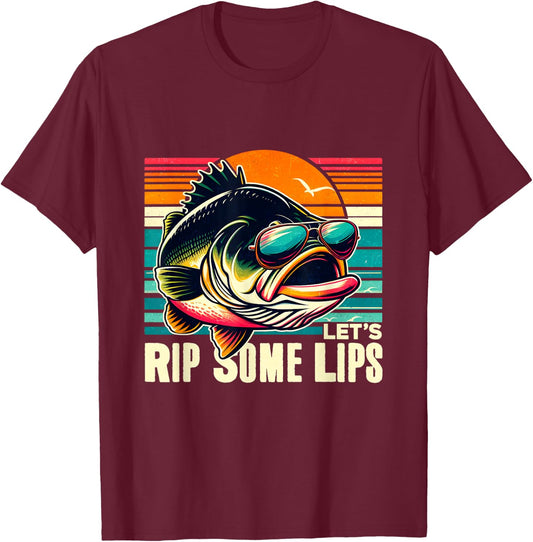 Let's Rip Some Lips Funny Fishing Lovers Gifts Bass Fishing T-Shirt - T-Shirt | Maroon