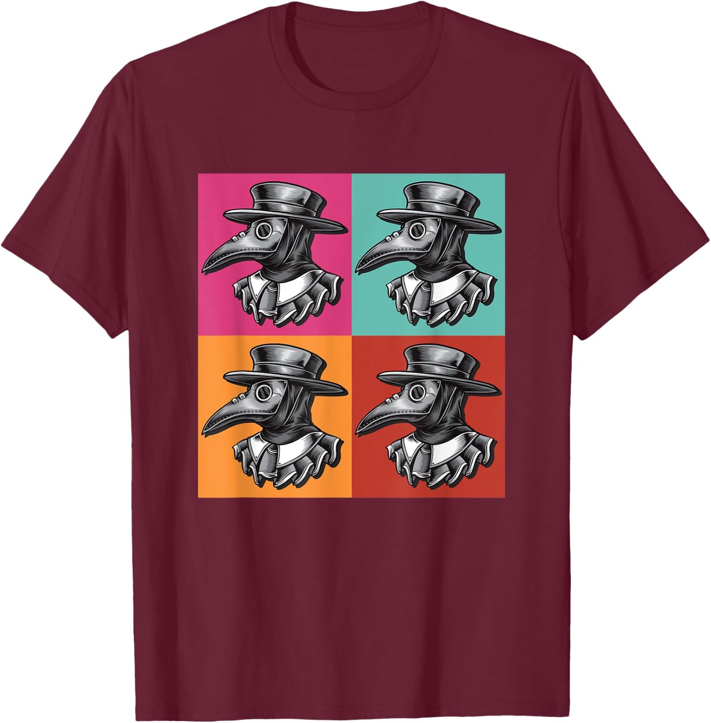 Plague Doctor Medieval Steampunk Popart T-Shirt - T-Shirt | Maroon