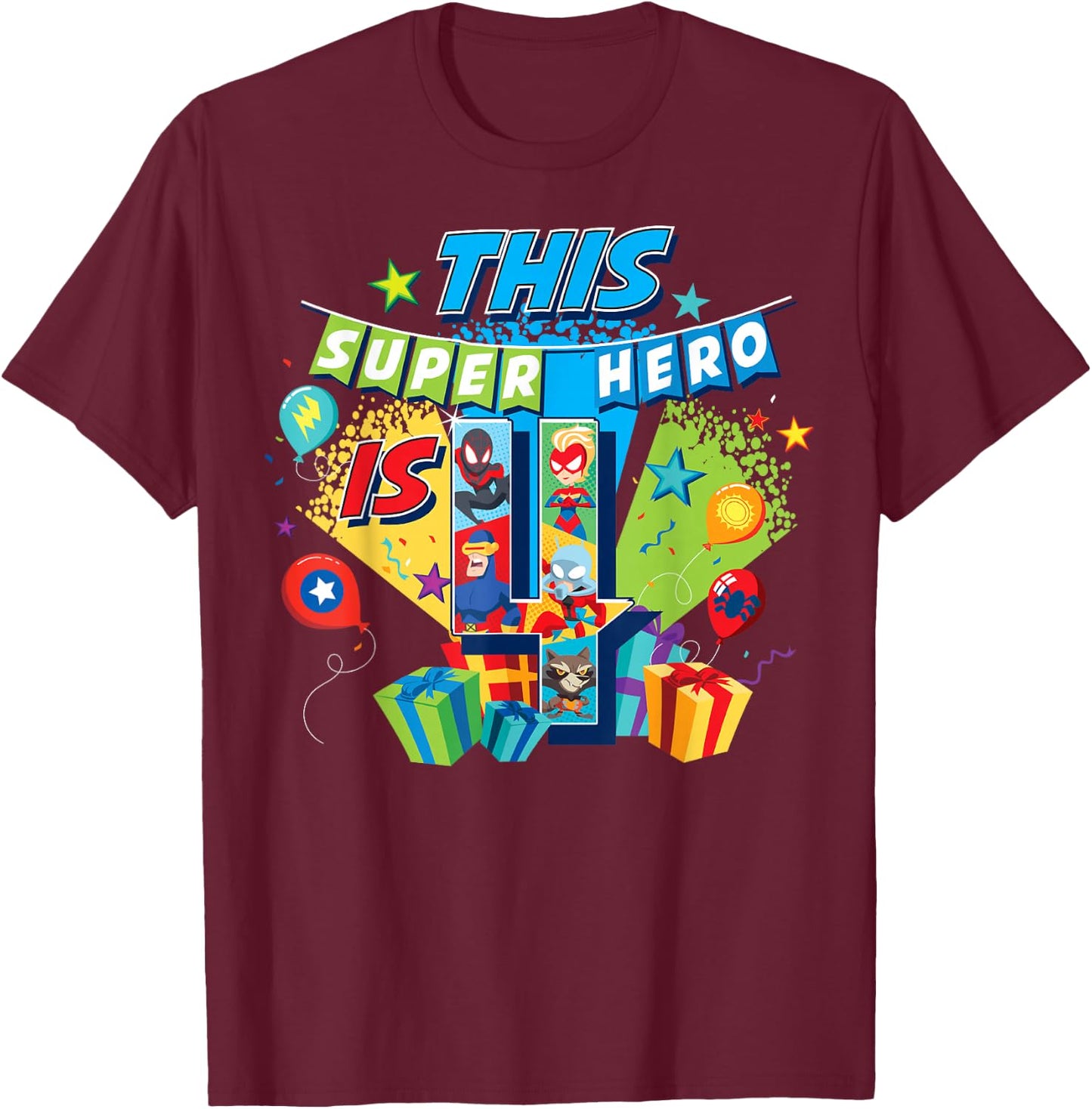 Marvel Avengers Birthday This Super Hero Is 4 T-Shirt - T-Shirt | Maroon