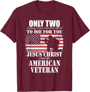 Two Died for You Jesus and American Veteran Memorial Gift T-Shirt - T-Shirt | Maroon
