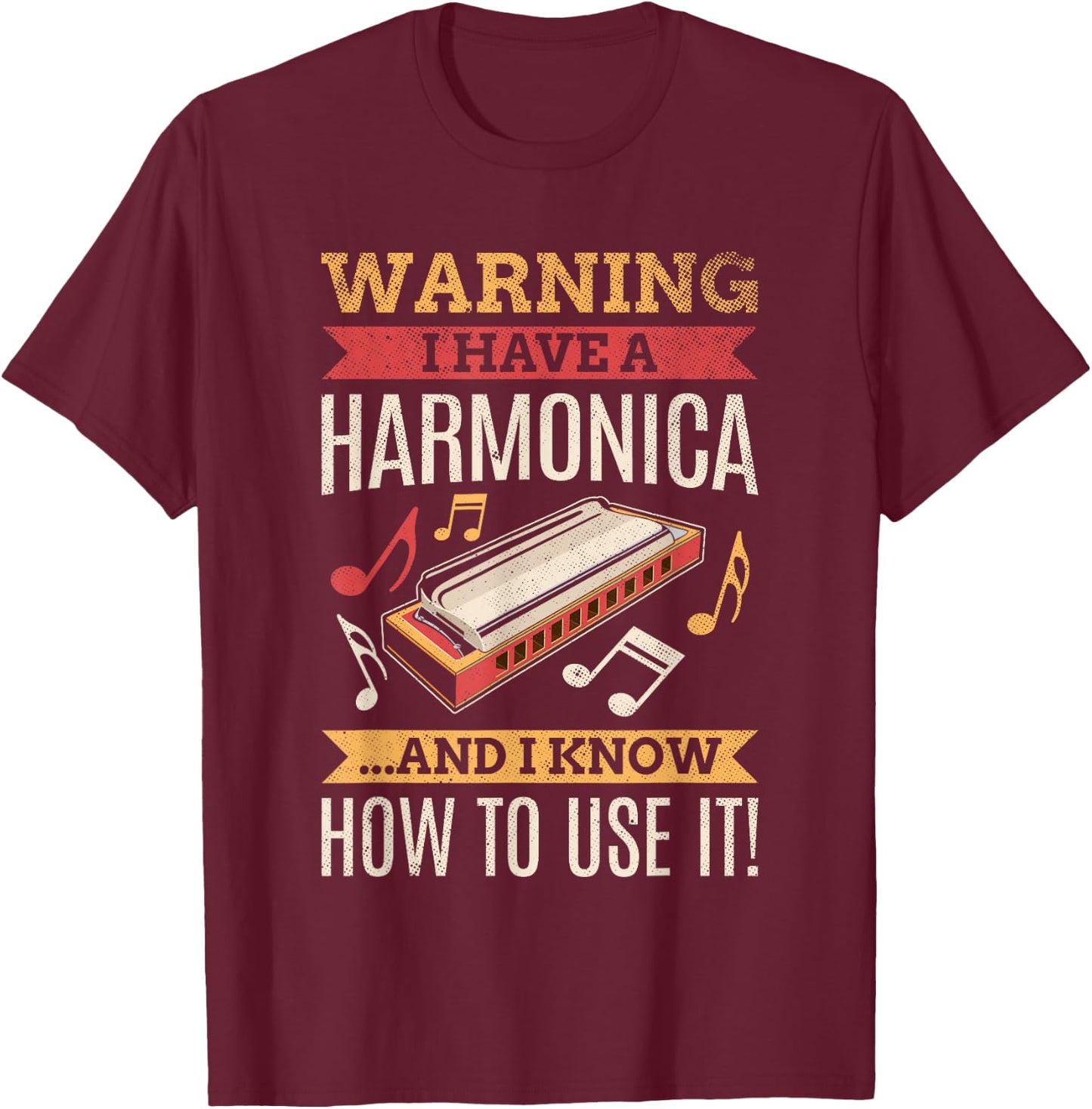 Harmonica Vintage Retro Harmonica Player Gift T-Shirt - T-Shirt | Maroon
