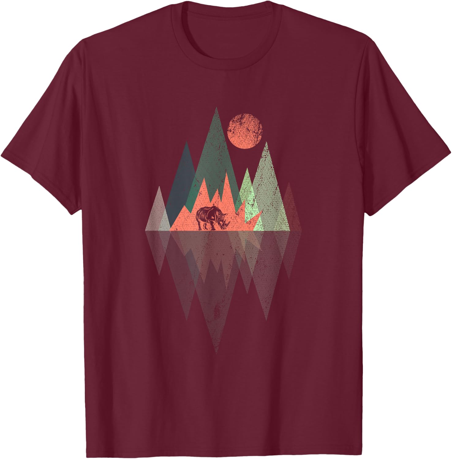Animal Geometric Pattern Colorful Rhino T-Shirt - T-Shirt | Maroon