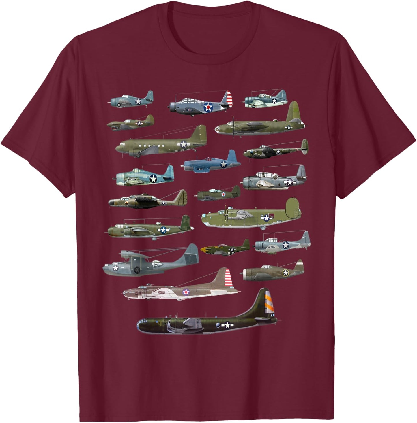 Military F&L Design Co. American WW2 Warplanes Warbirds Plane Spotting T-Shirt - T-Shirt | Maroon