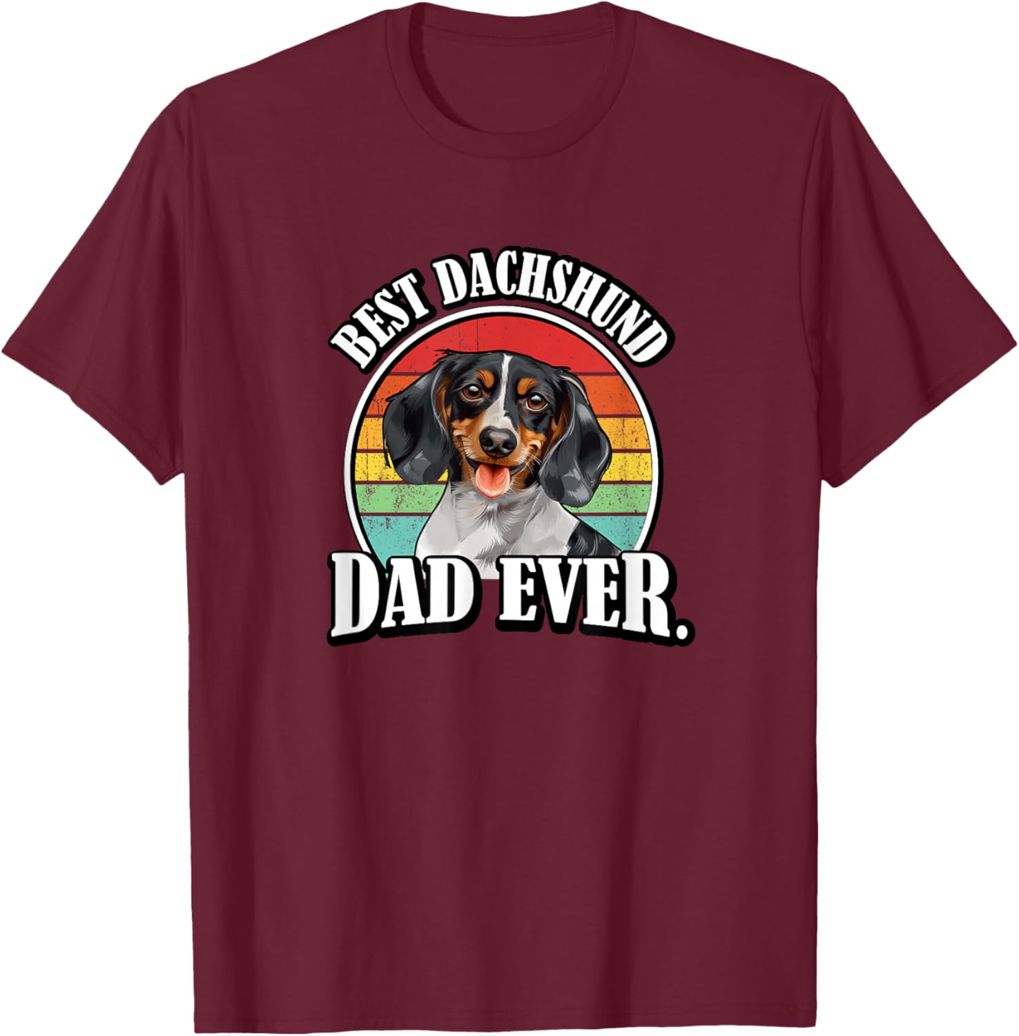 Funny Retro Vintage Best Dad Piebald Dachshund Lover T-Shirt - T-Shirt | Maroon