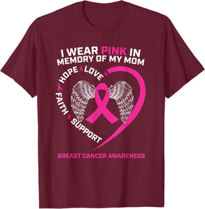 Gift I Wear Pink In Memory Of Mom Breast Cancer Awareness T-Shirt - T-Shirt | Maroon