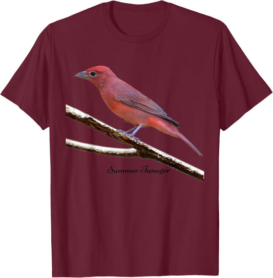 Summer Tanager Bird Ornithology Women Kids T-Shirt - T-Shirt | Maroon