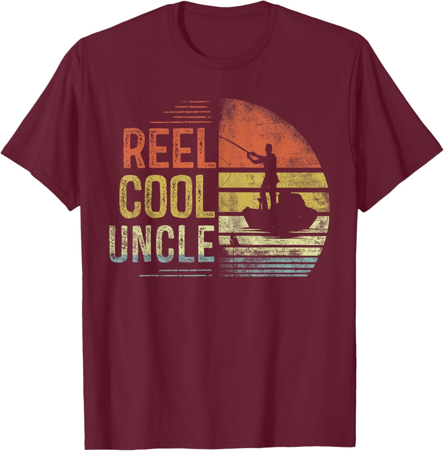 Reel Cool Uncle Fishing Gifts Uncle Birthday Vintage T-Shirt - T-Shirt | Maroon