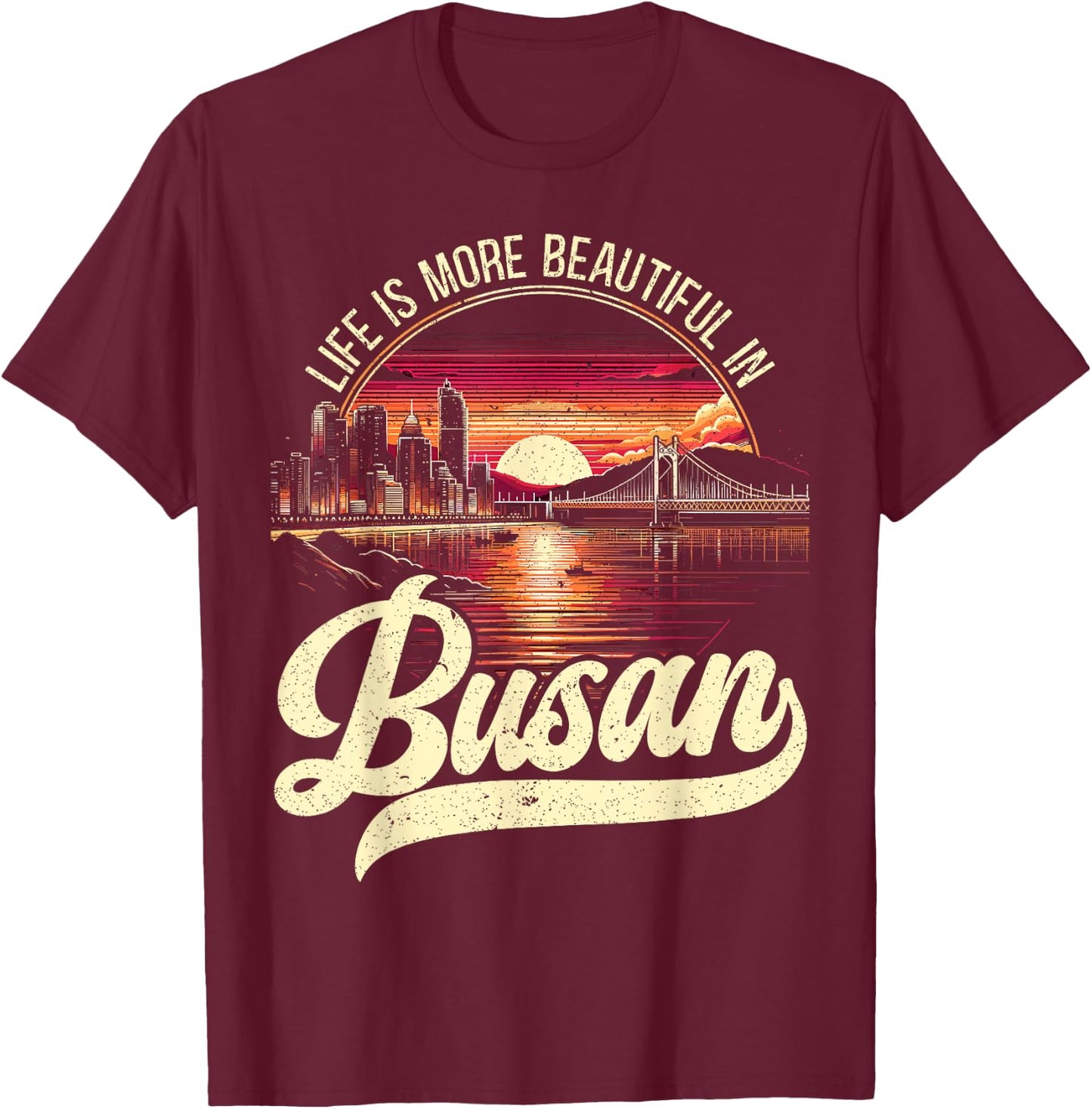Busan South Korea Country Travel Vacation Korean T-Shirt - T-Shirt | Maroon